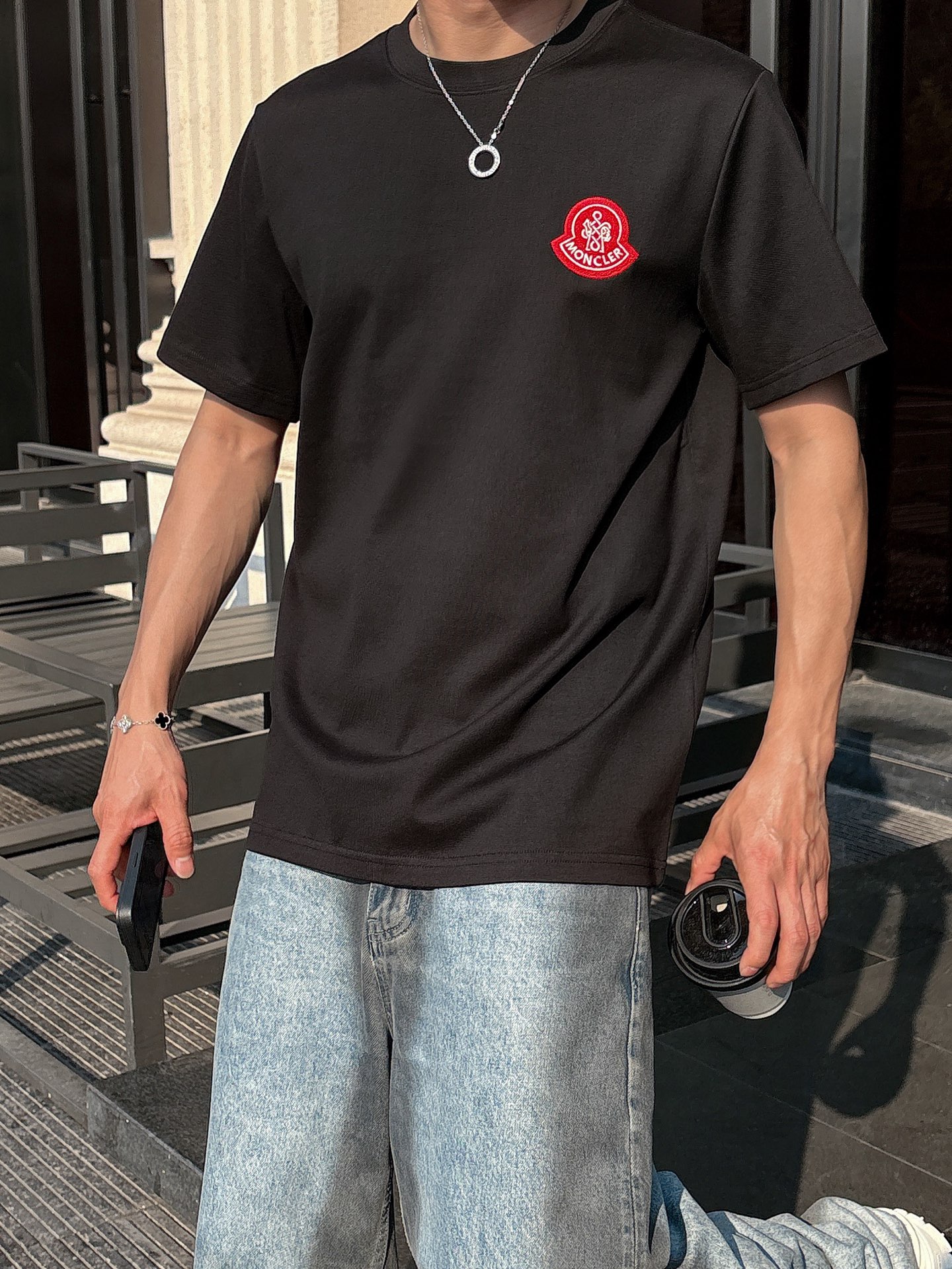 Moncler Couple Basic Clothing Cotton Black Loose Fit S-m-l-xl