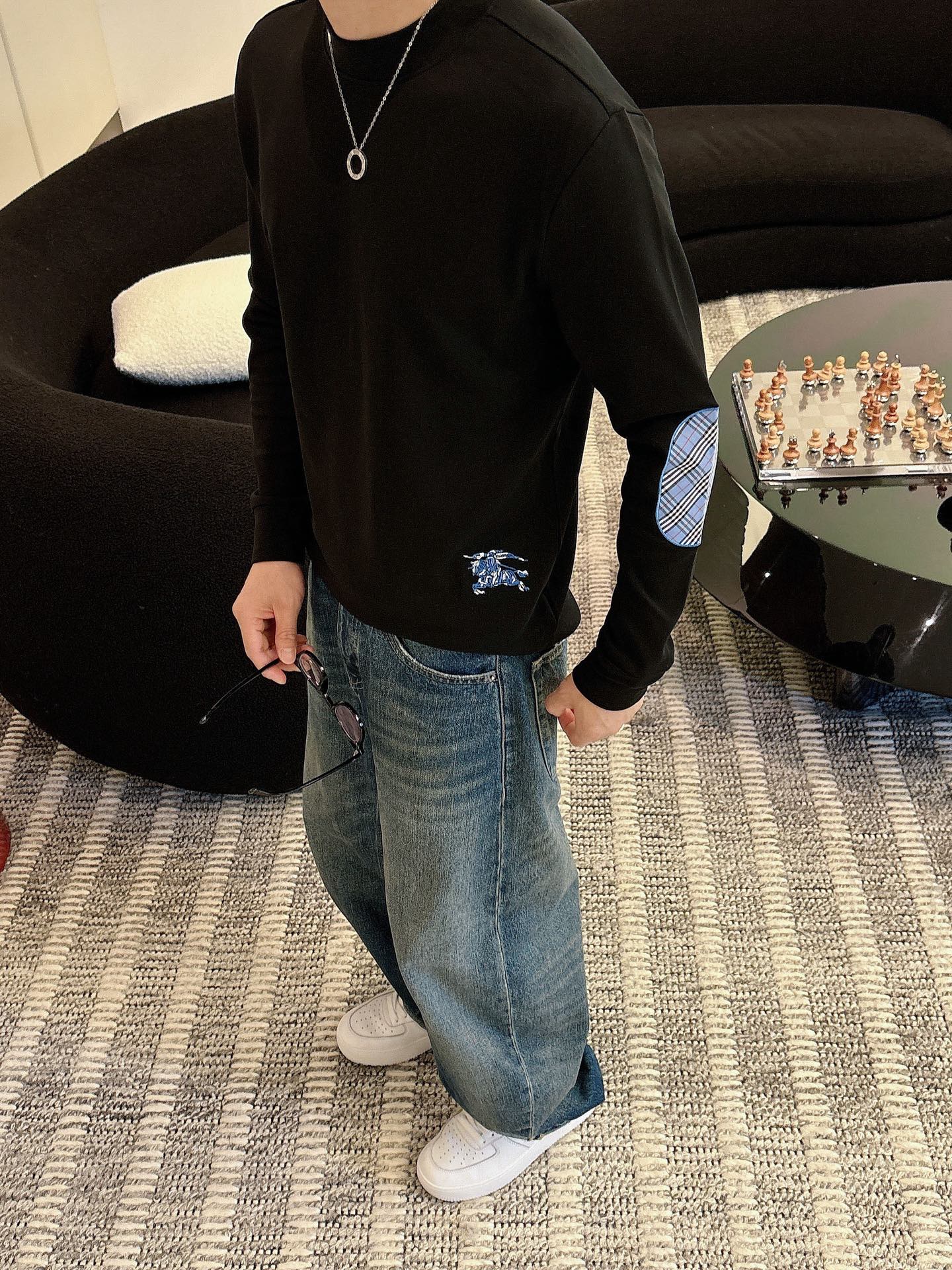 Burberry Male Basic Clothing Cotton Black Fleece Lined S-m-l-xl