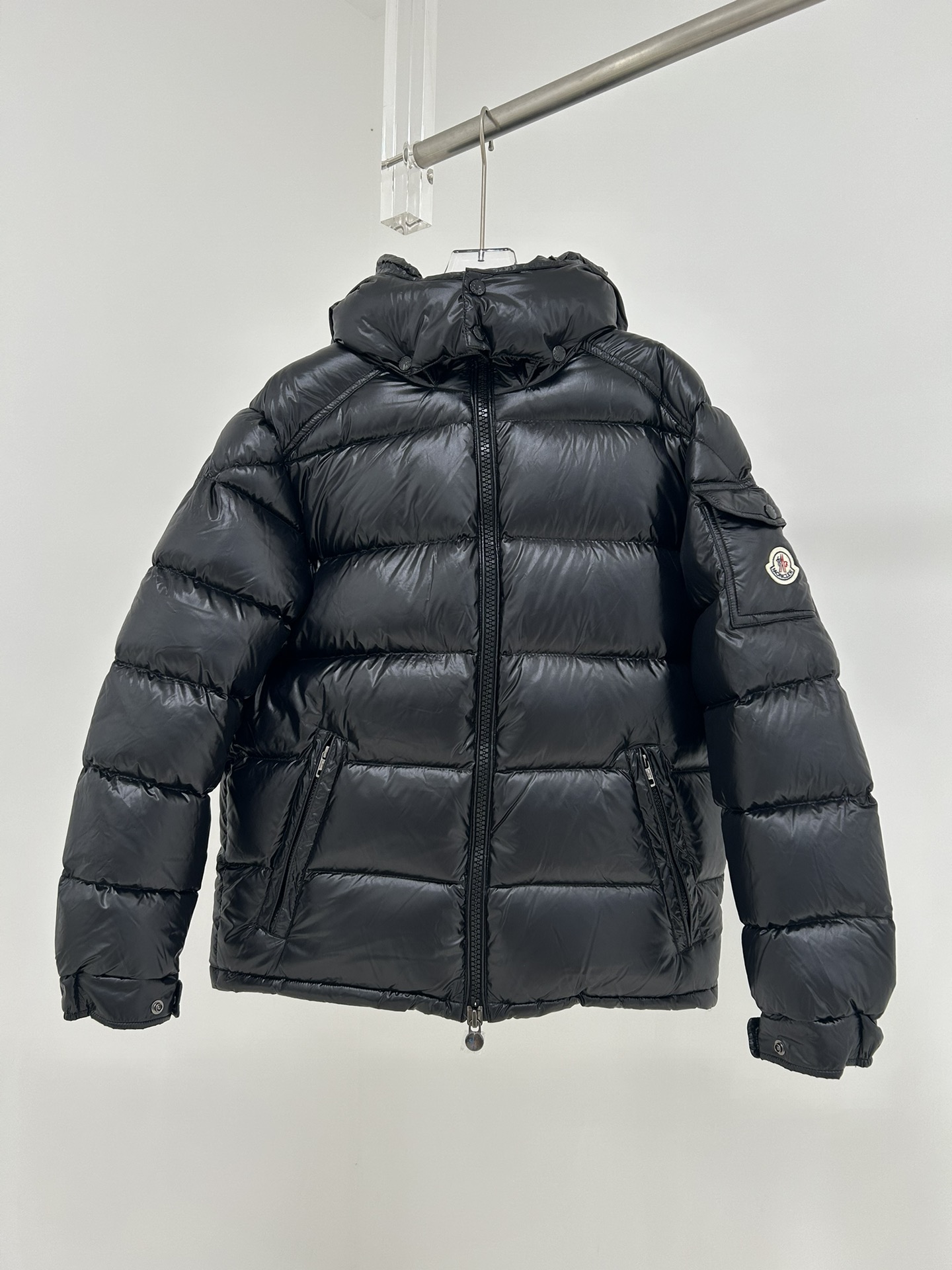 Moncler Down Jacket White Duck Down Gray Hooded M-l