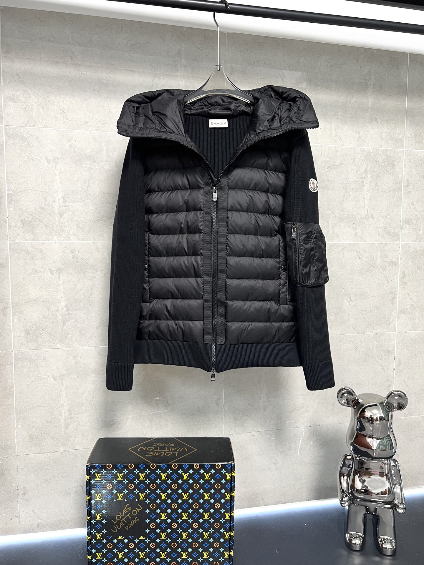 Moncler Down Jacket Knitted Black Hooded M-l-xl