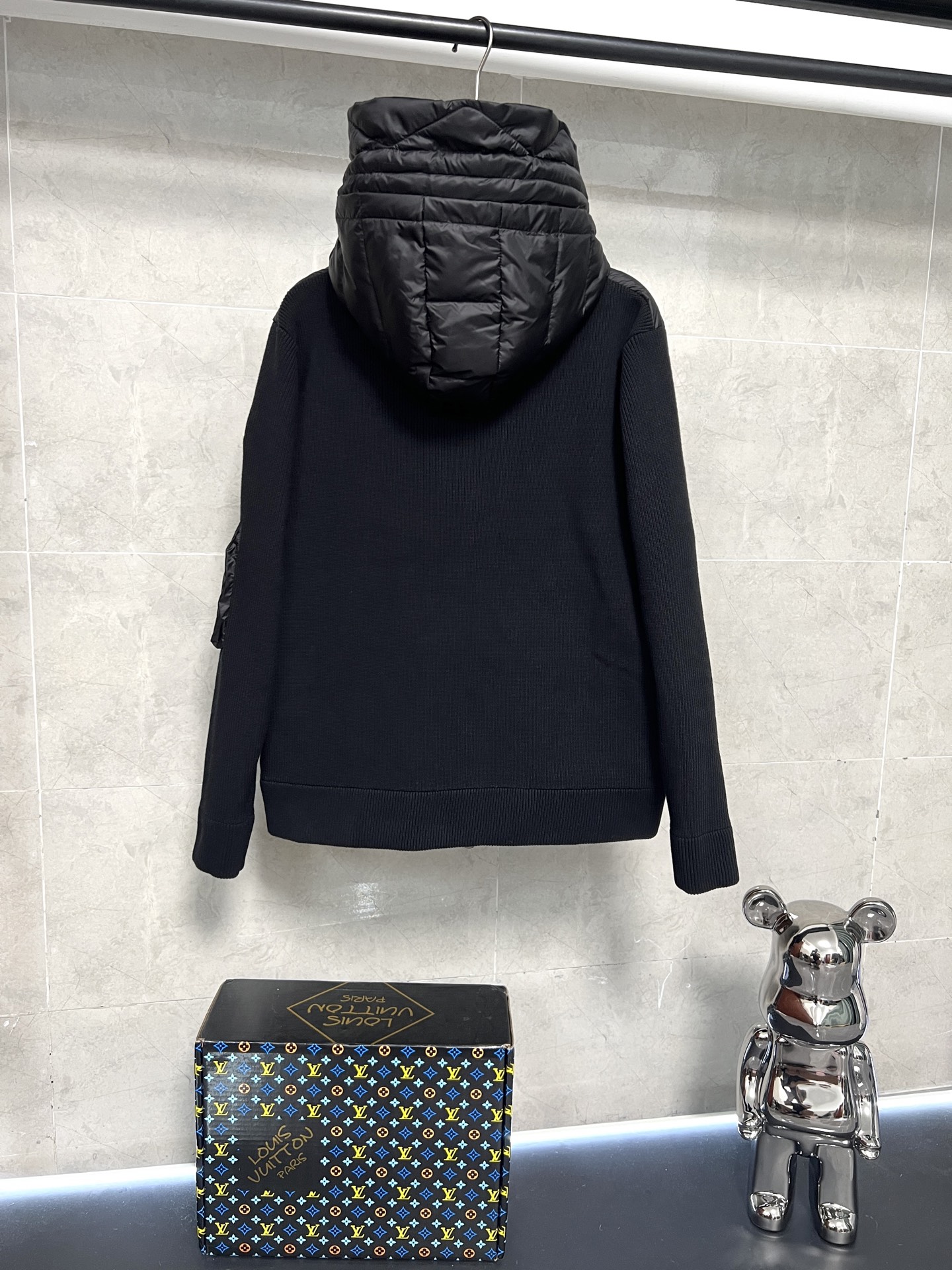 Moncler Down Jacket Knitted Black Hooded M-l-xl