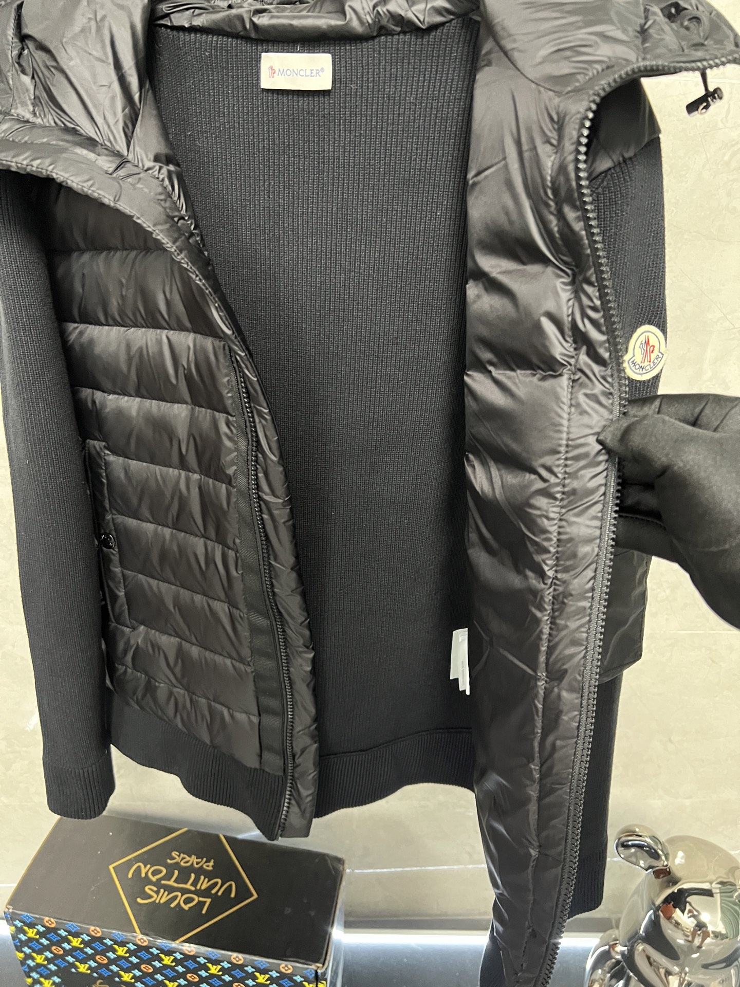 Moncler Down Jacket Knitted Black Hooded M-l-xl
