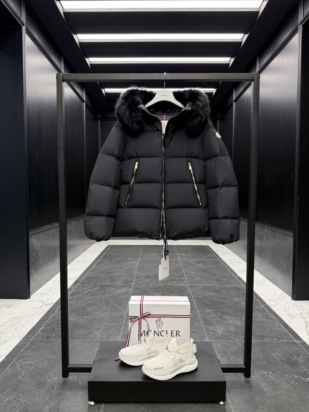 Moncler Female Jacket Wool Black Hooded S-m-l