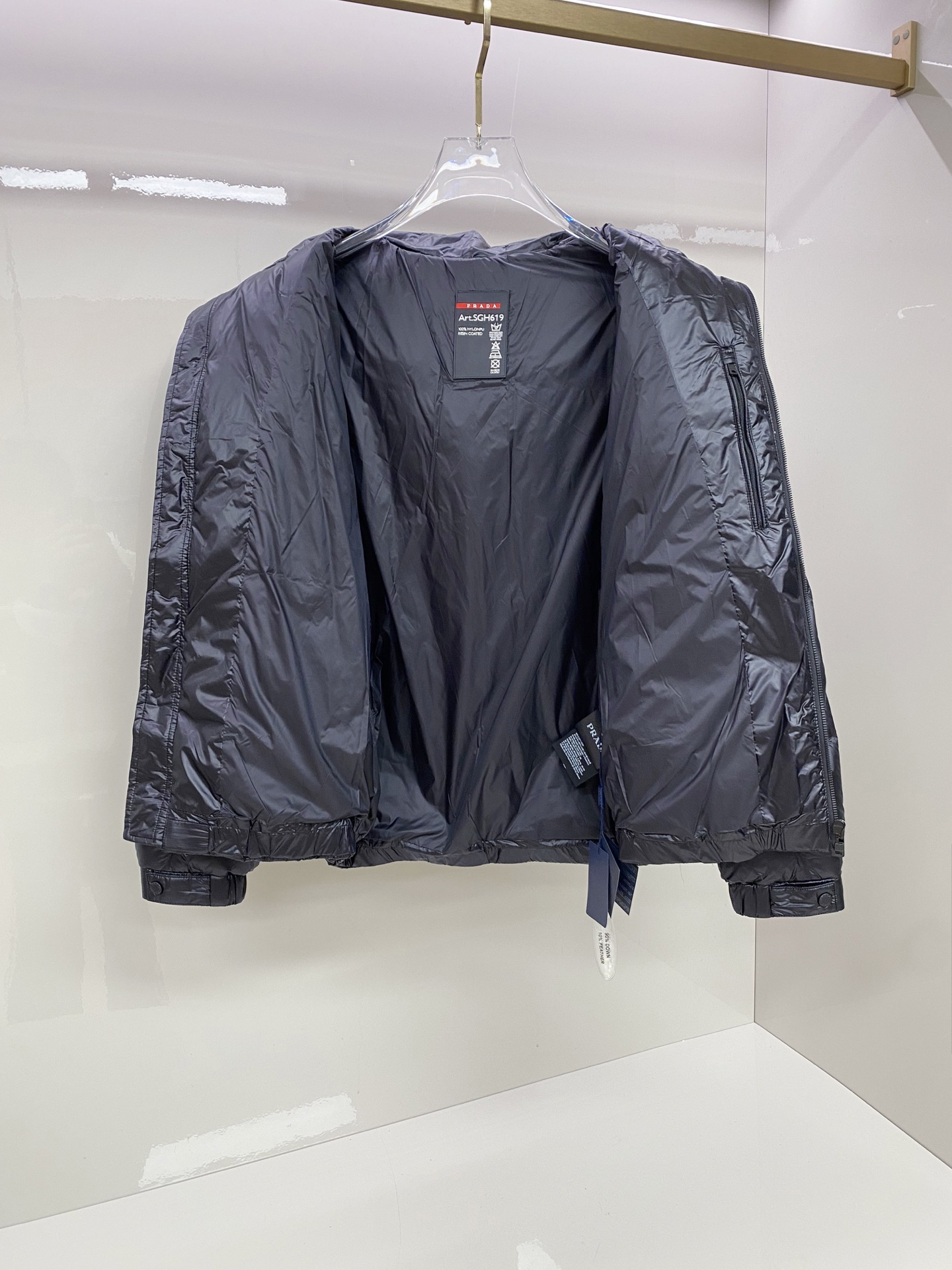 Prada Down Jacket White Duck Down Black Hooded 54-48-56-50-52