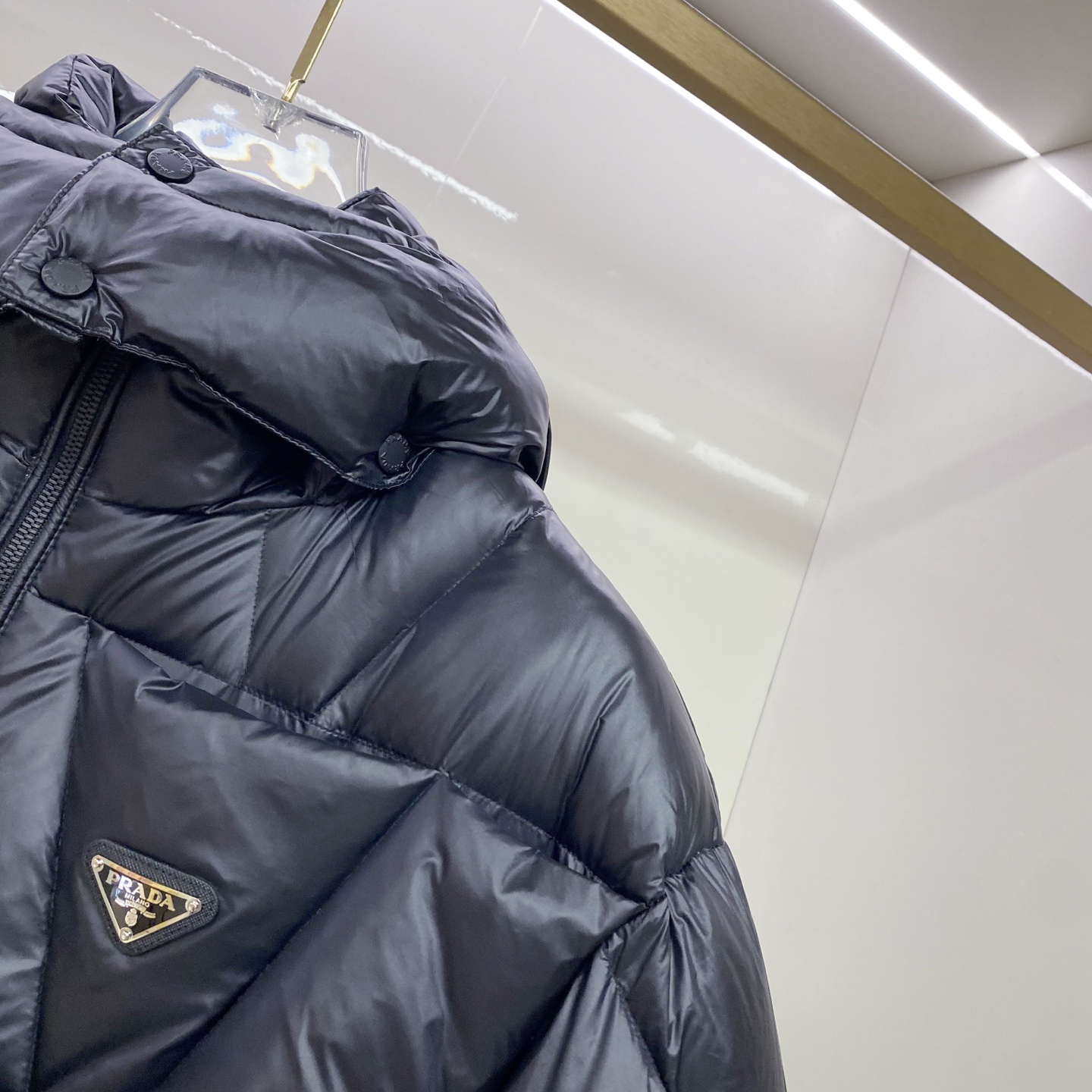 Prada Down Jacket White Duck Down Black Hooded 54-48-56-50-52