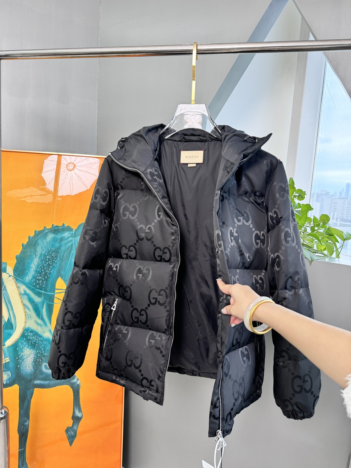 Gucci Couple Down Jacket White Duck Down Black Hooded M-l-xl