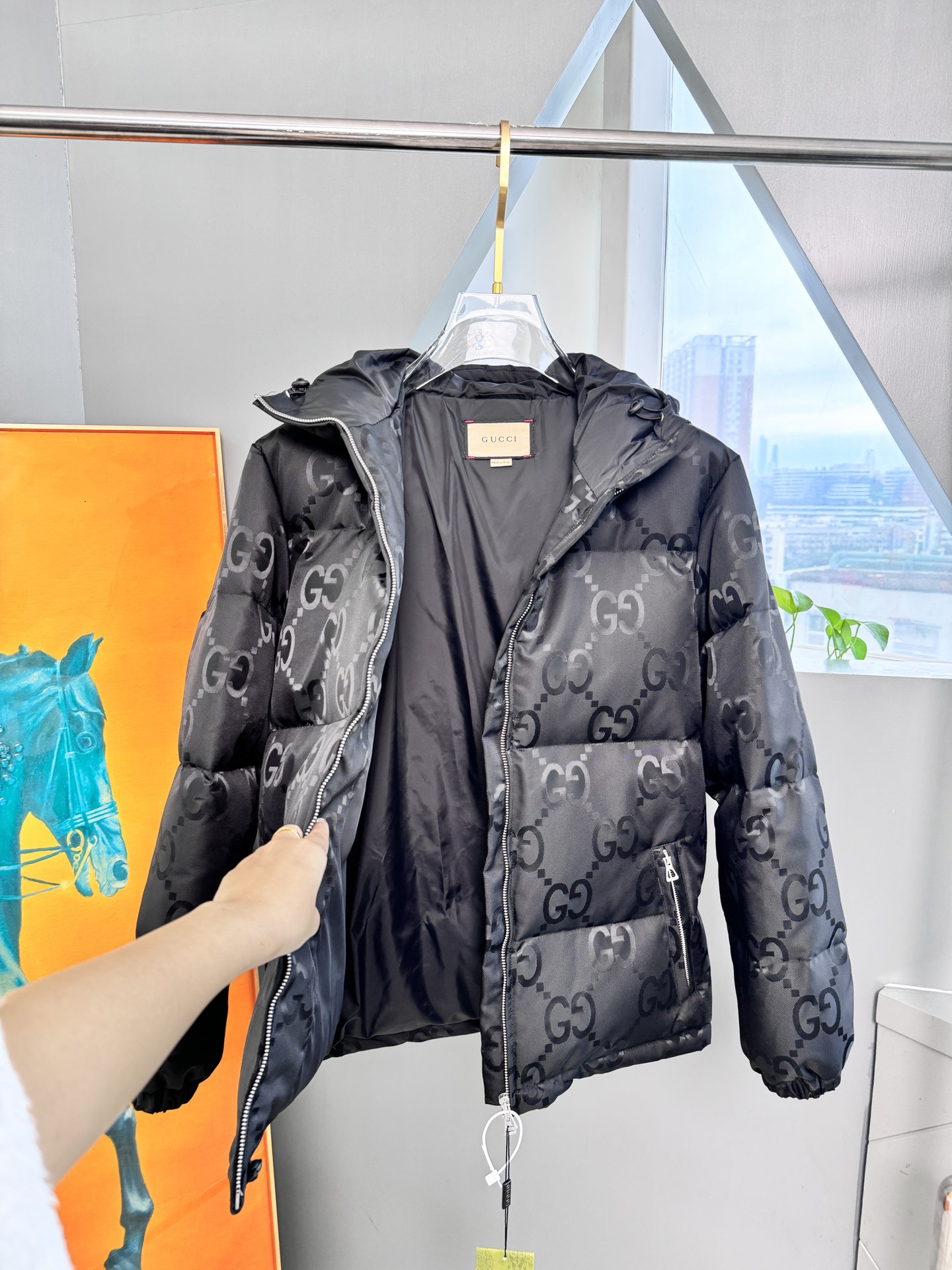 Gucci Couple Down Jacket White Duck Down Black Hooded M-l-xl