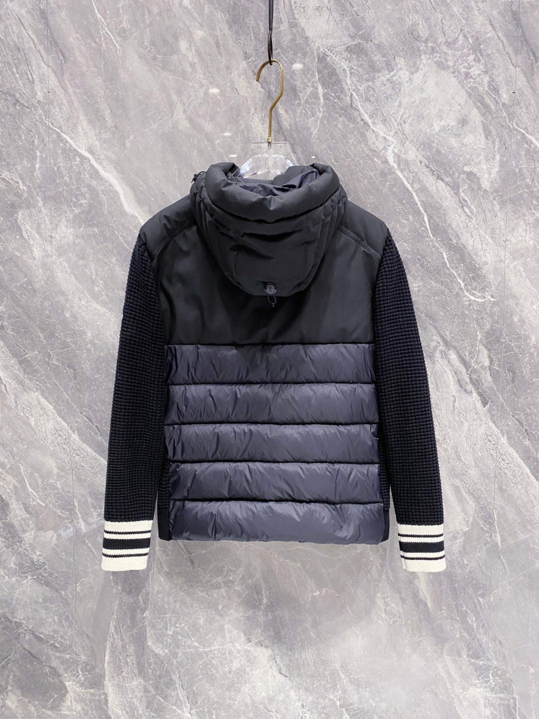 Moncler Down Jacket Knitted Black Hooded M-l