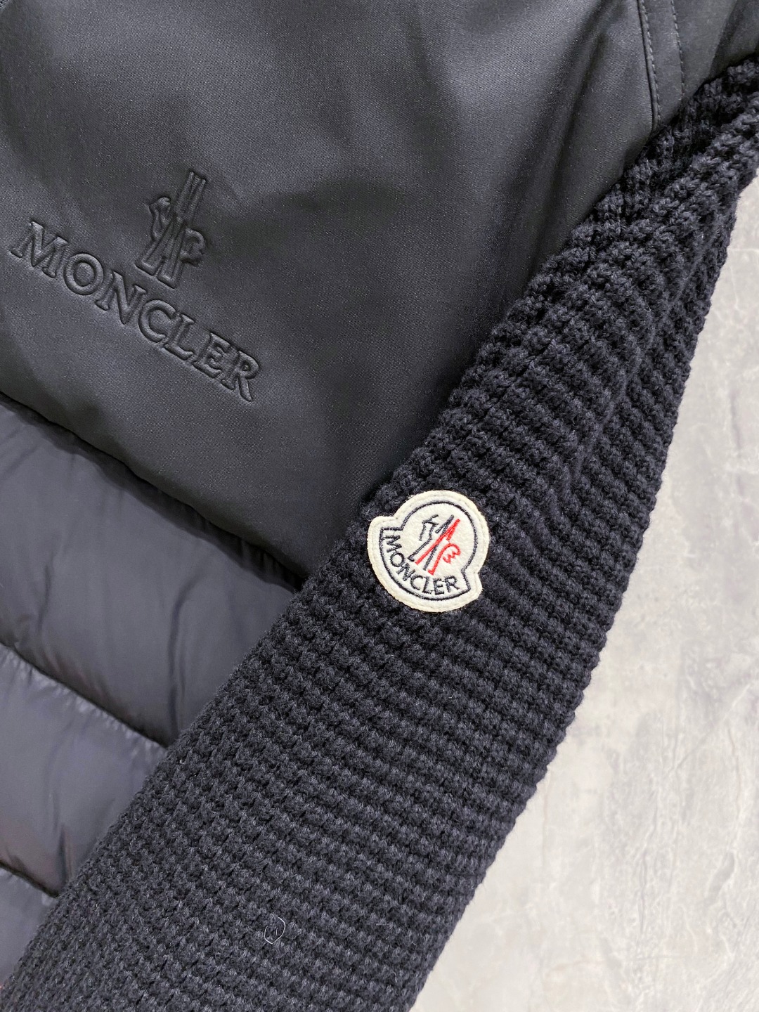 Moncler Down Jacket Knitted Black Hooded M-l