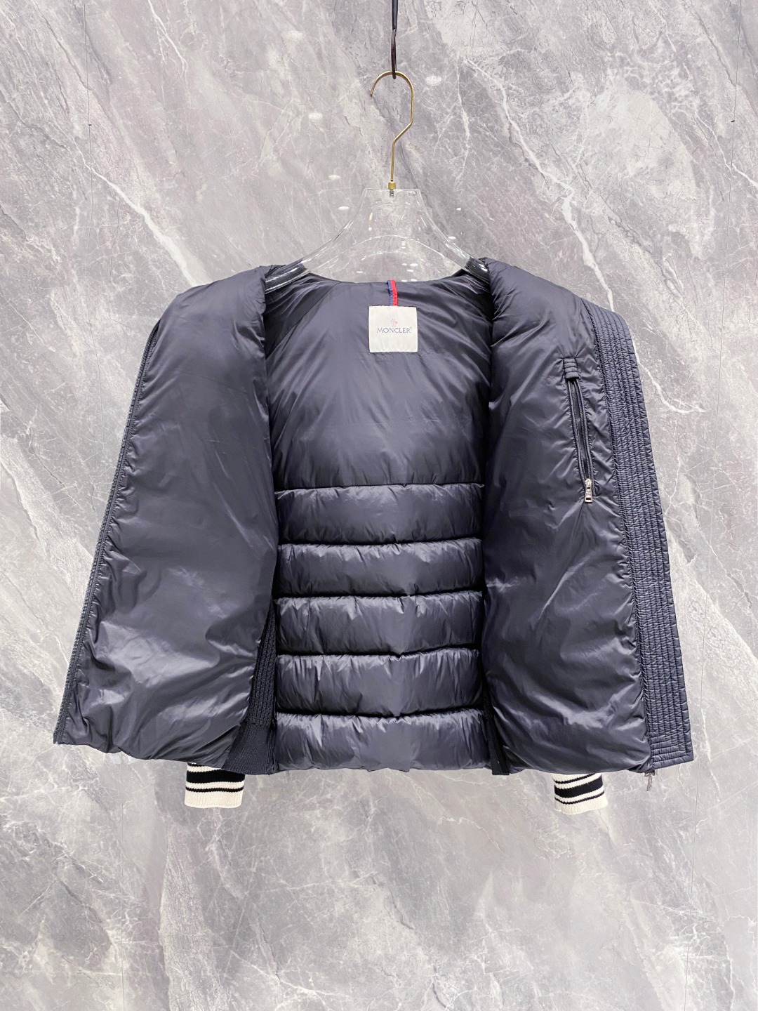 Moncler Down Jacket Knitted Black Hooded M-l