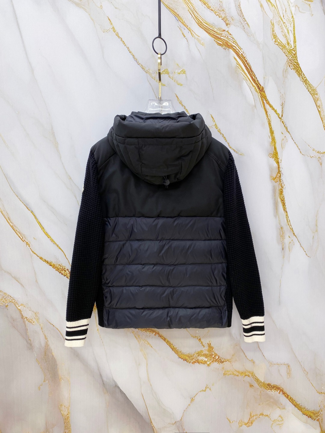 Moncler Down Jacket Knitted Black Hooded M-l