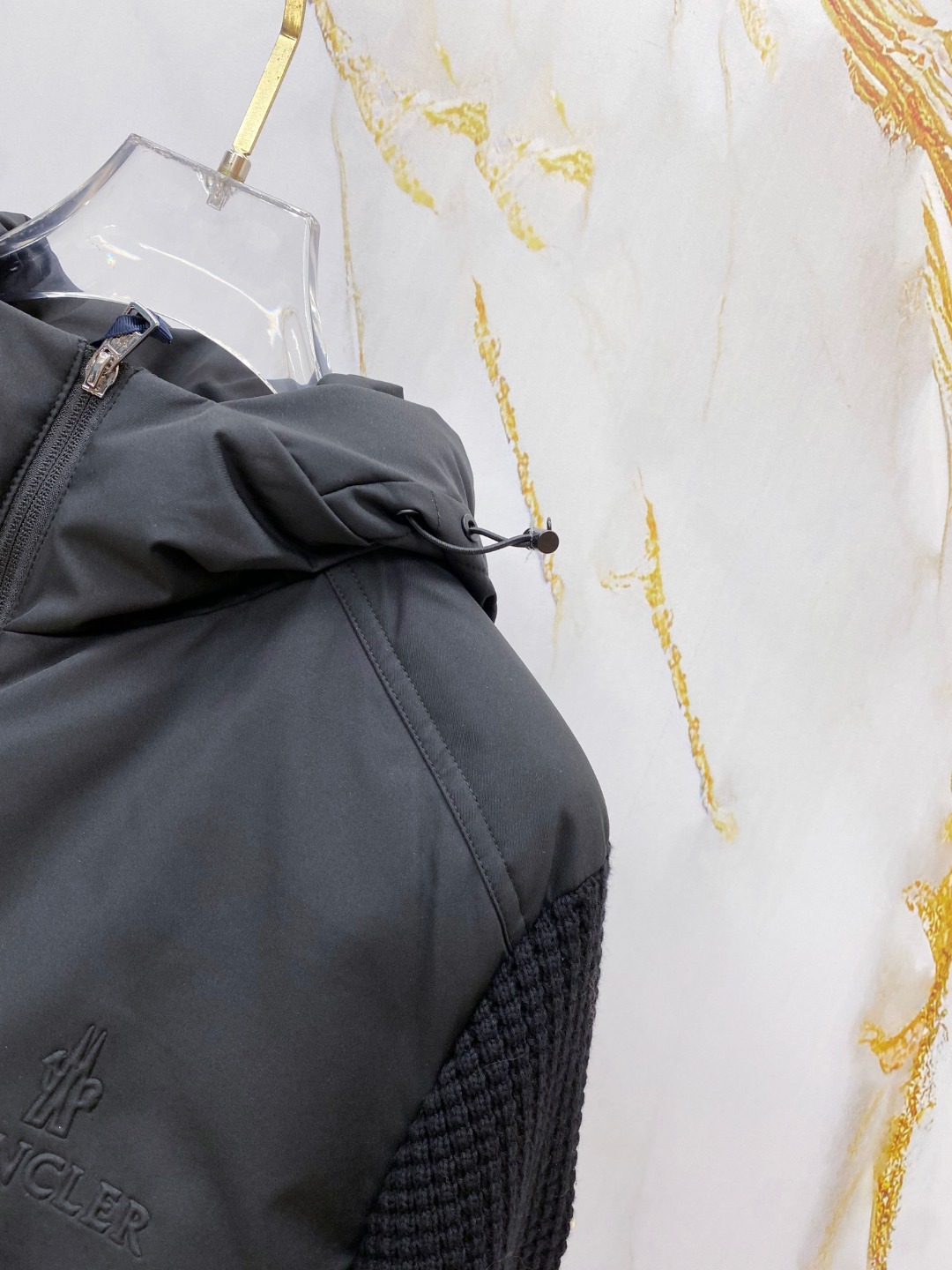 Moncler Down Jacket Knitted Black Hooded M-l