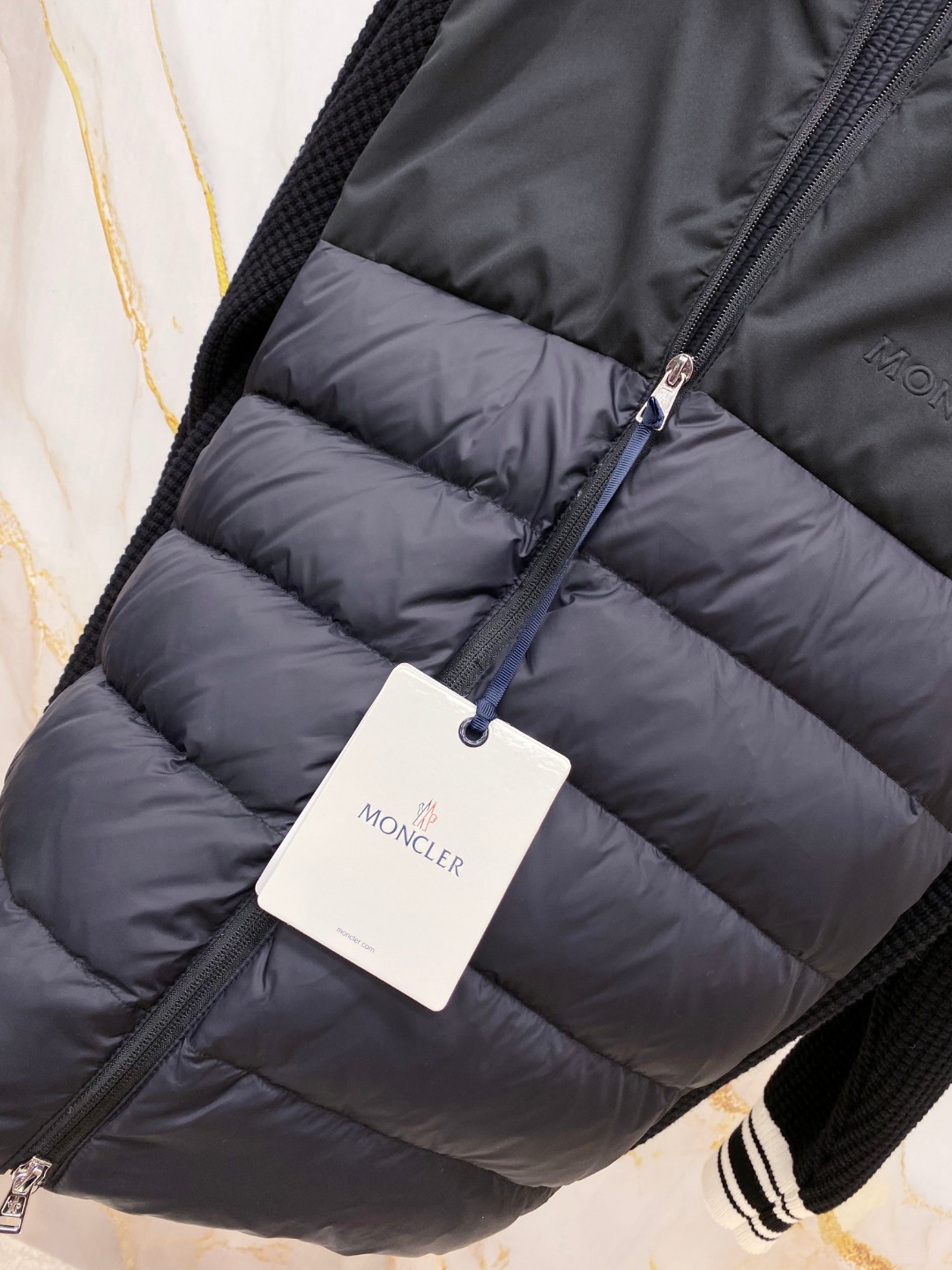 Moncler Down Jacket Knitted Black Hooded M-l