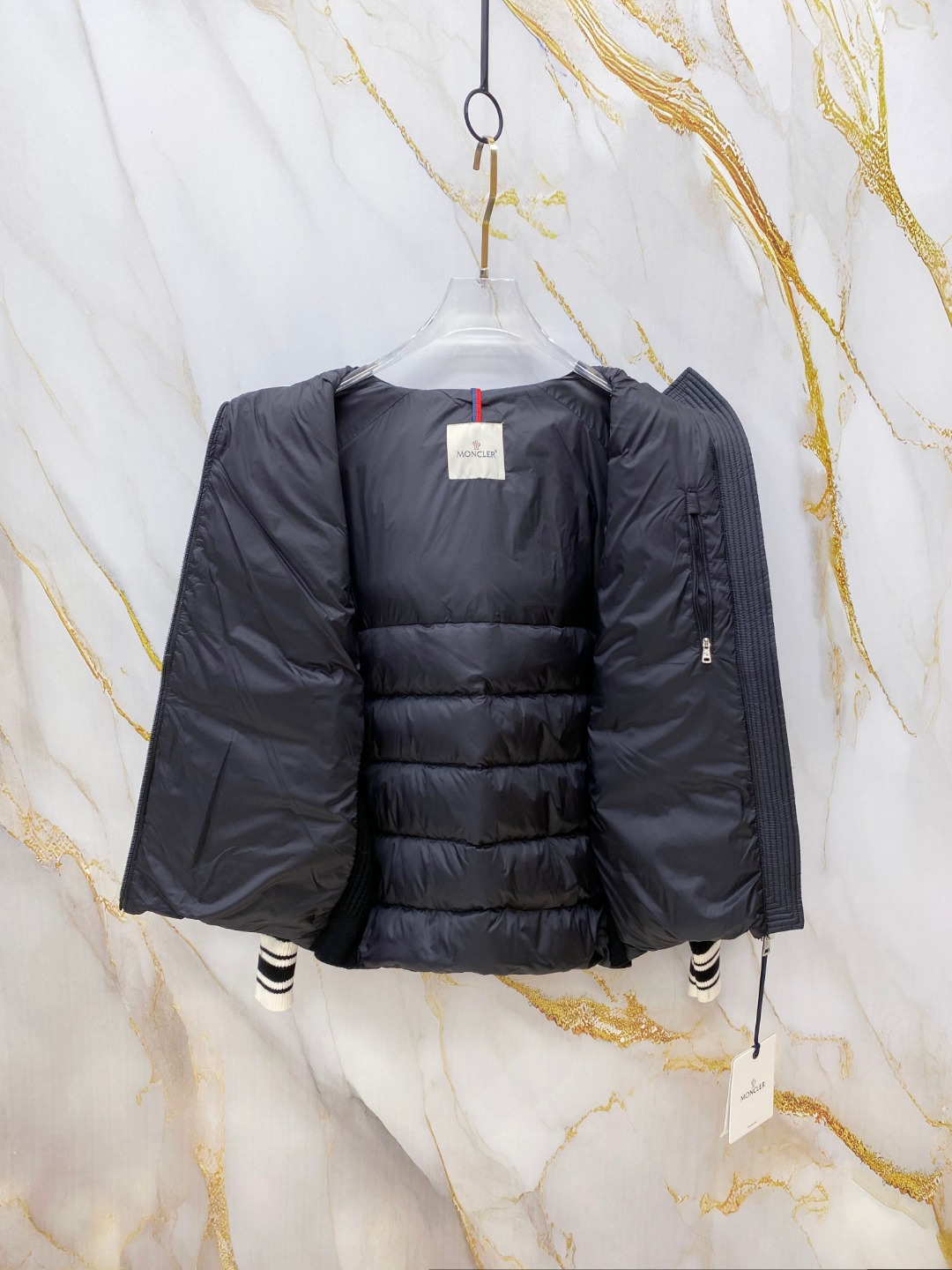 Moncler Down Jacket Knitted Black Hooded M-l