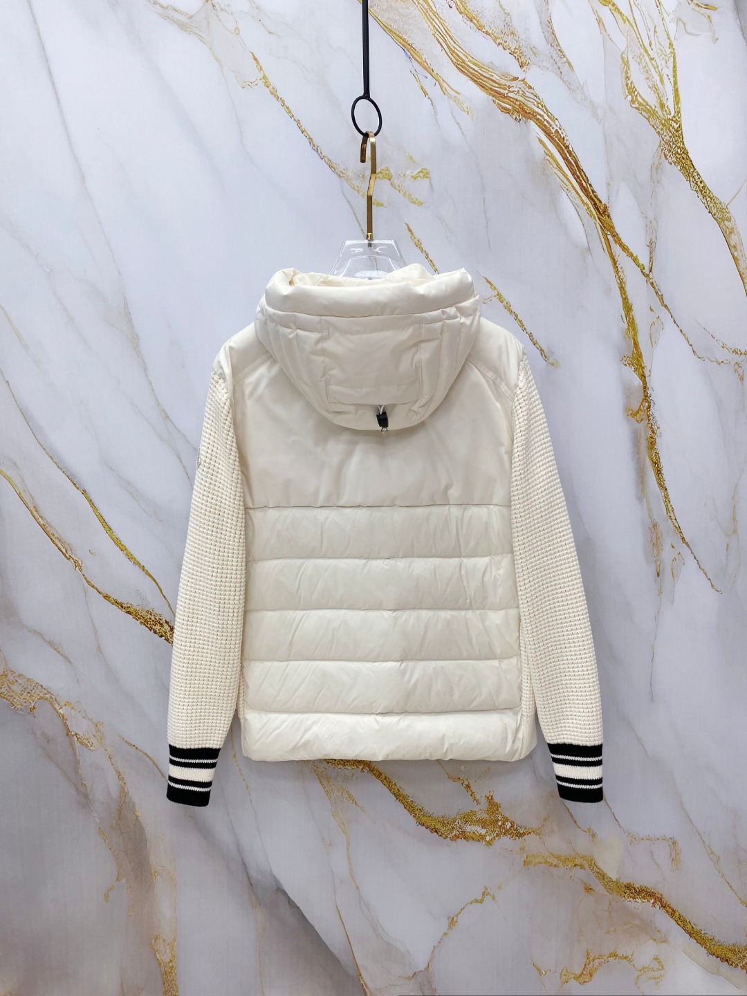 Moncler Down Jacket Knitted Black Hooded M-l