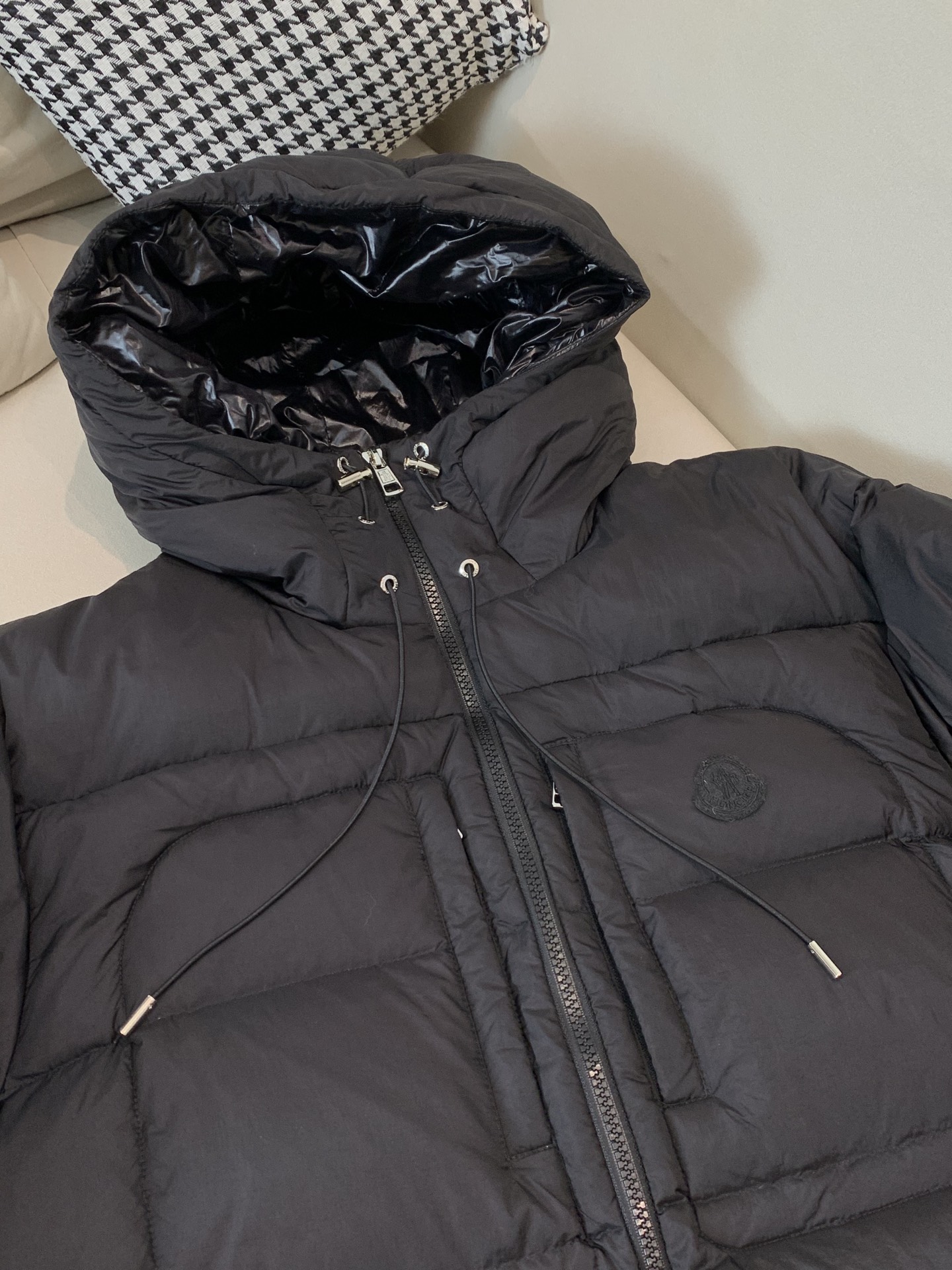 Moncler Couple Down Jacket White Duck Down Black Hooded M-l