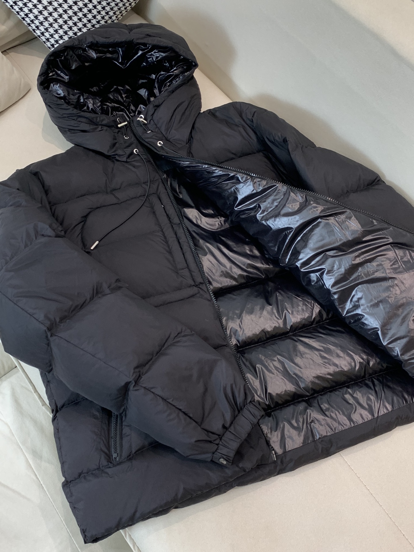 Moncler Couple Down Jacket White Duck Down Black Hooded M-l