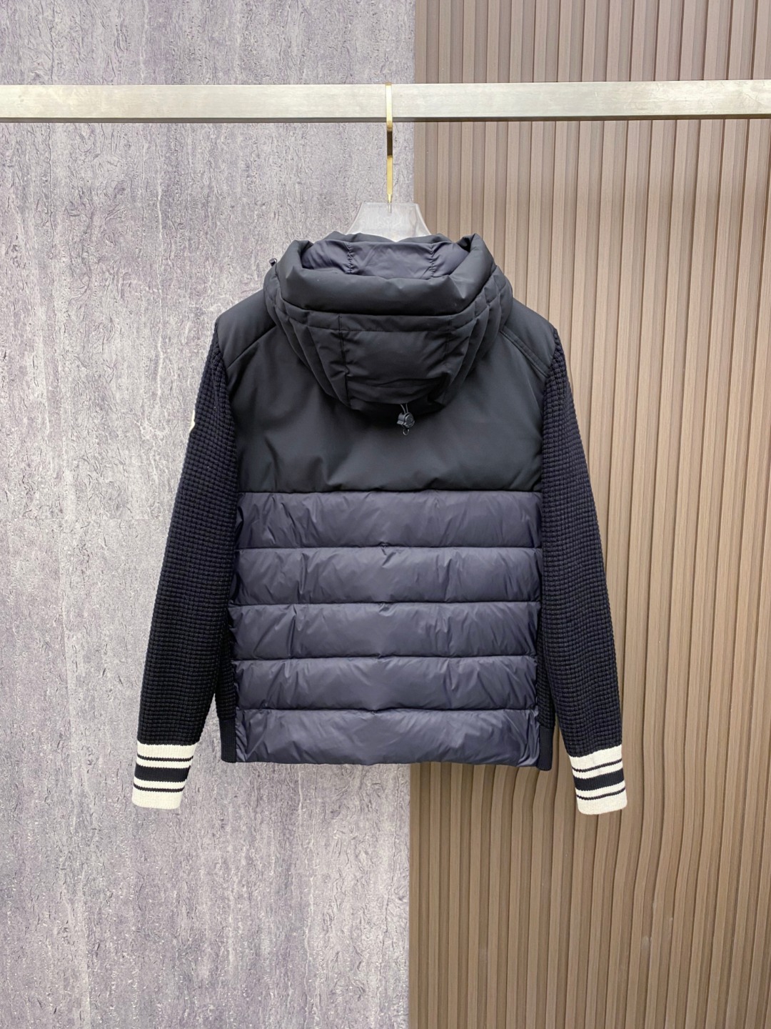 Moncler Down Jacket Knitted Black Hooded M-l