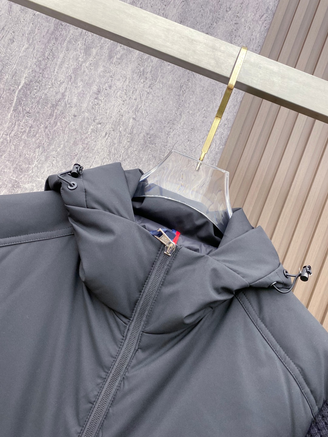 Moncler Down Jacket Knitted Black Hooded M-l