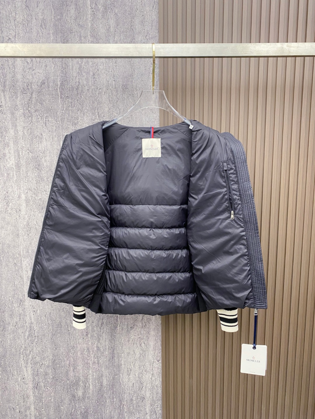 Moncler Down Jacket Knitted Black Hooded M-l
