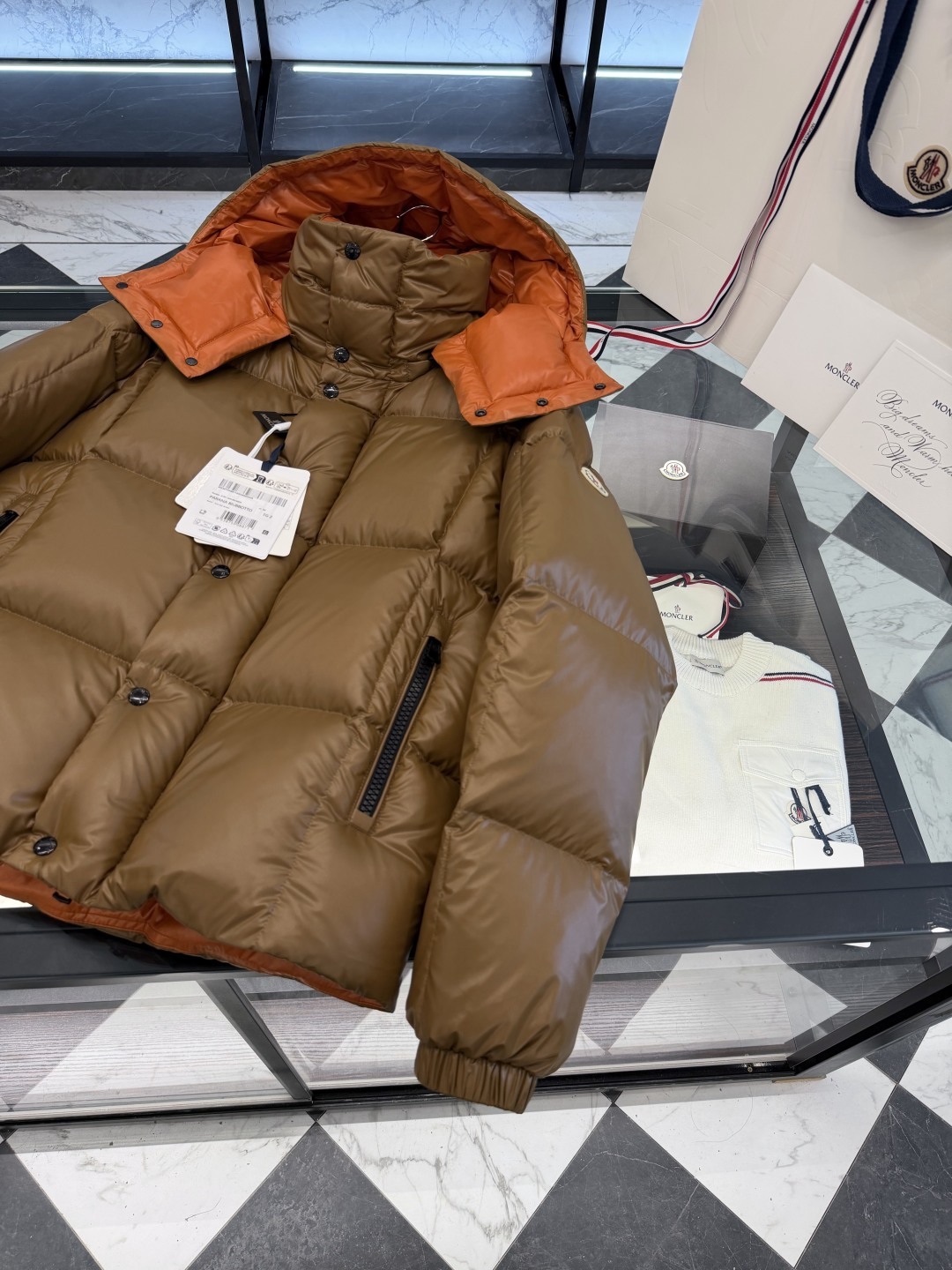 Moncler Jacket Brown Hooded M-l