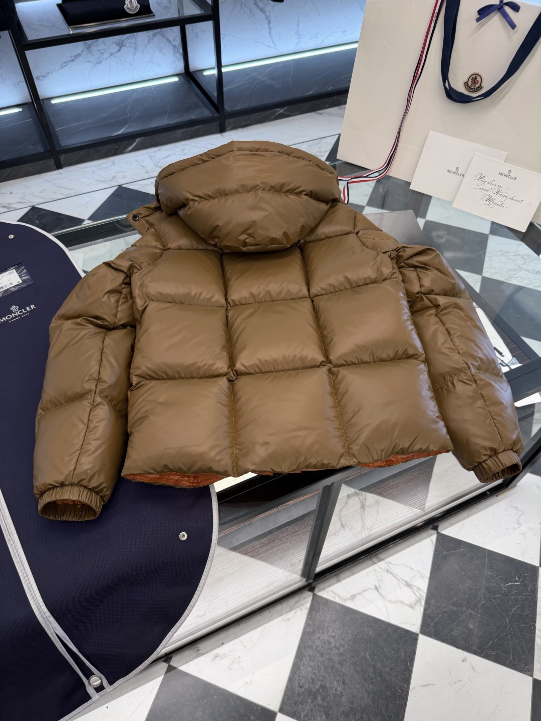 Moncler Jacket Brown Hooded M-l