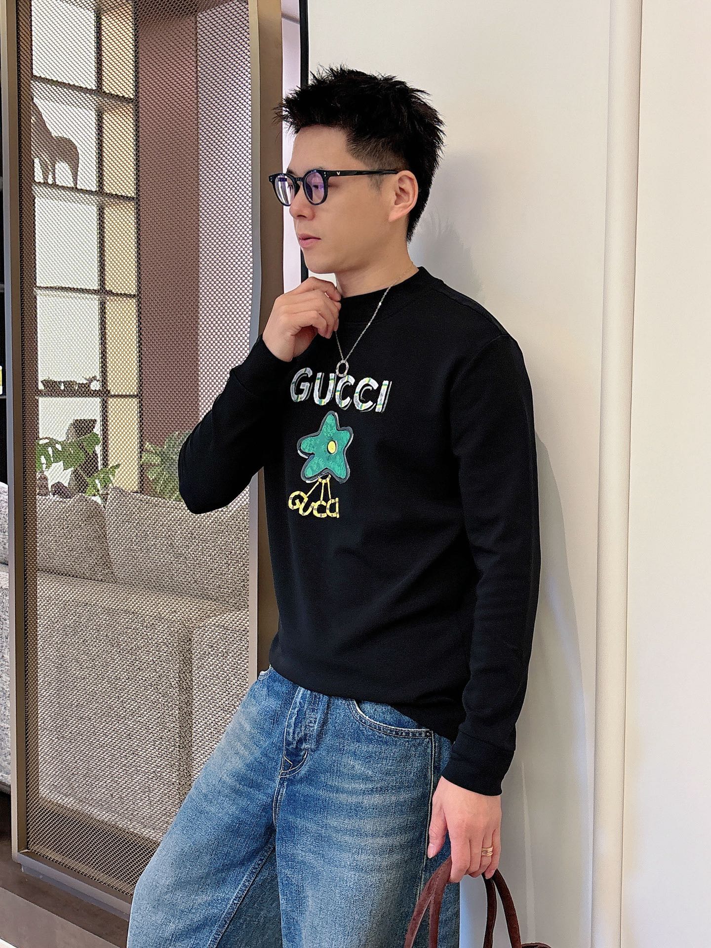 Gucci Male Basic Clothing Cotton Black Fleece Lined S-m-l-xl