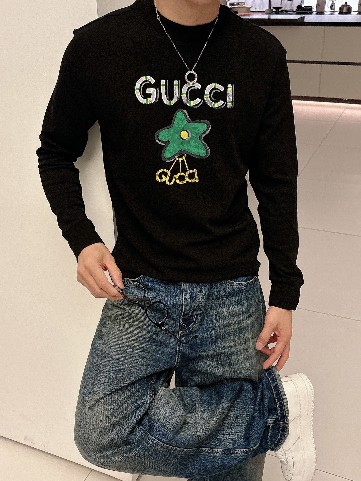 Gucci Male Basic Clothing Cotton Black Fleece Lined S-m-l-xl