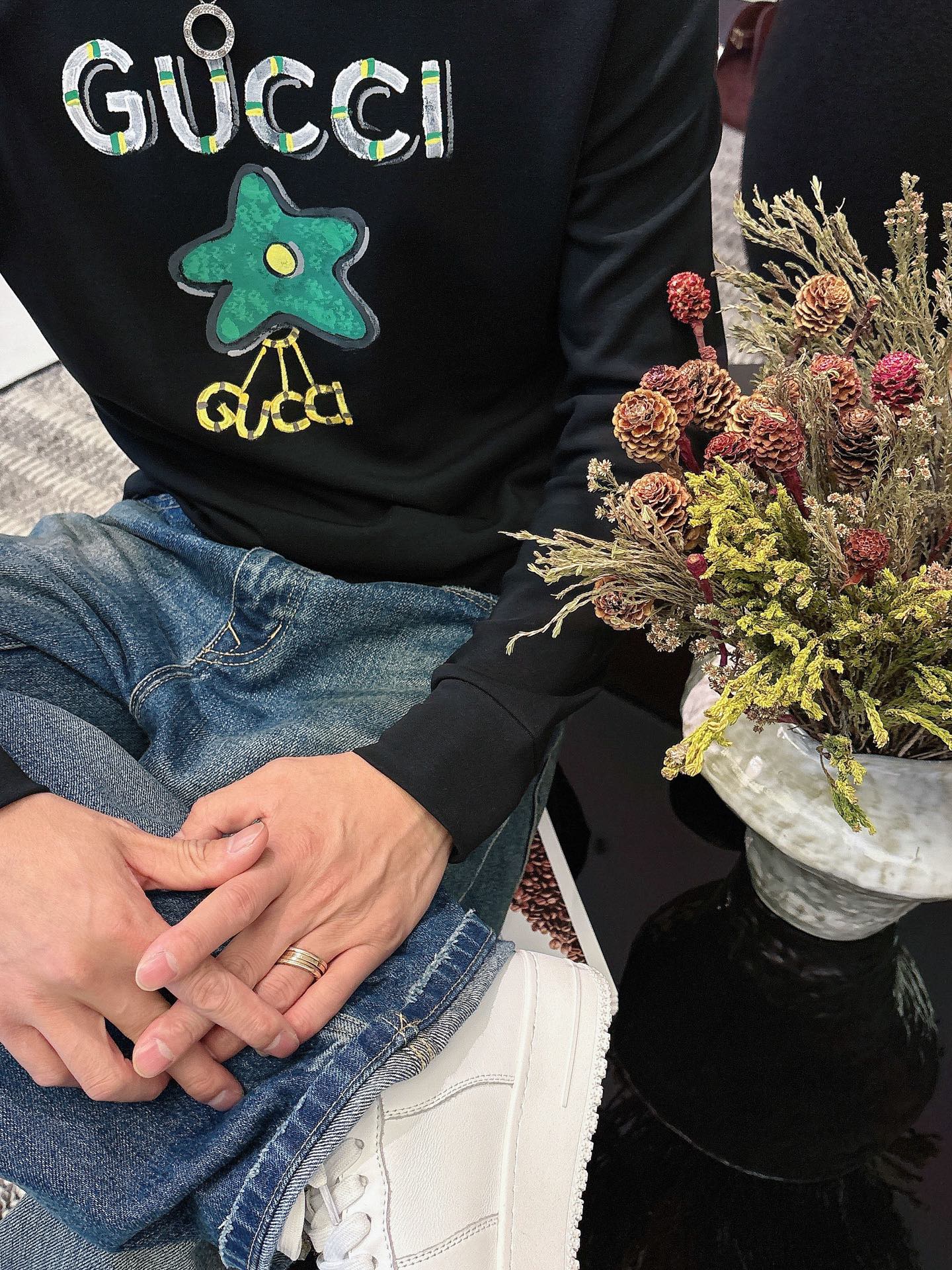 Gucci Male Basic Clothing Cotton Black Fleece Lined S-m-l-xl