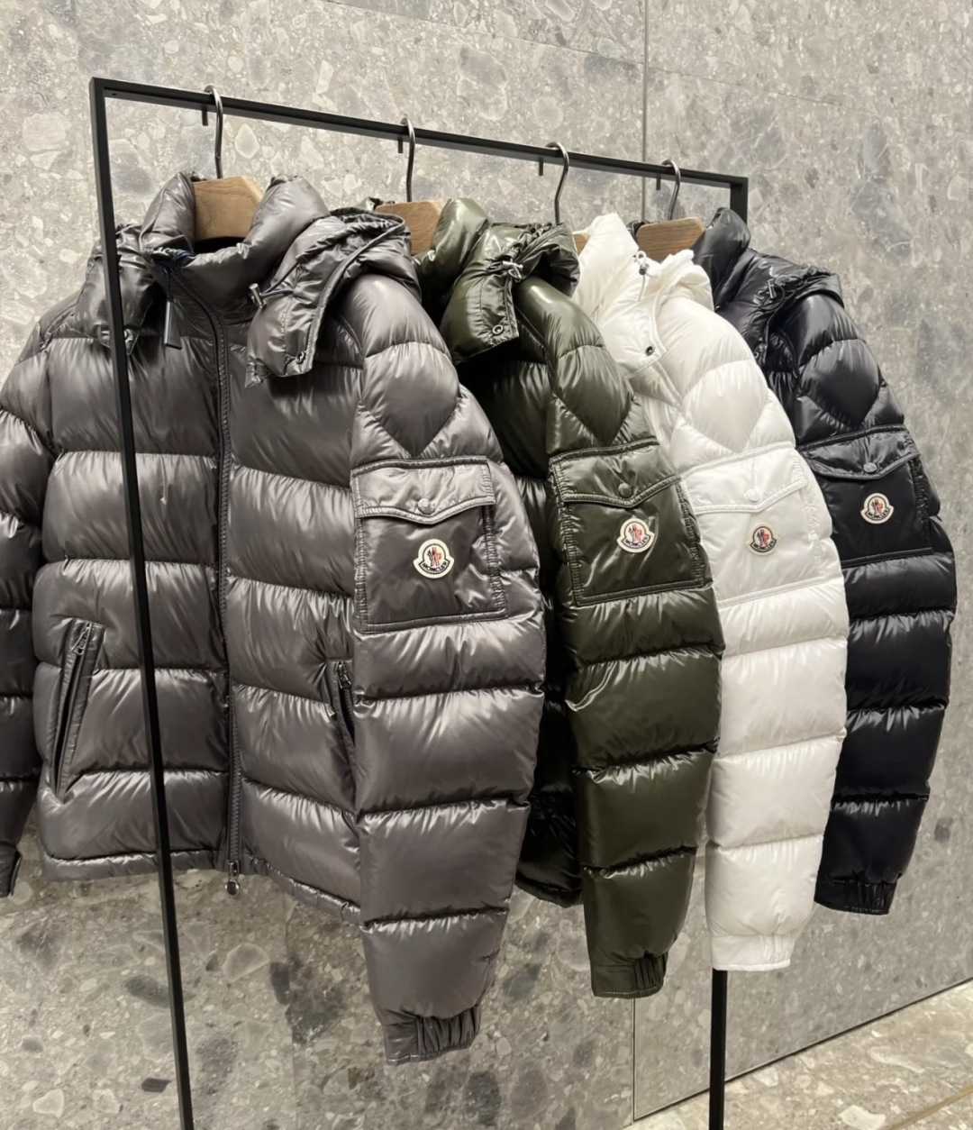 Moncler Male Down Jacket Gray Hooded M-l