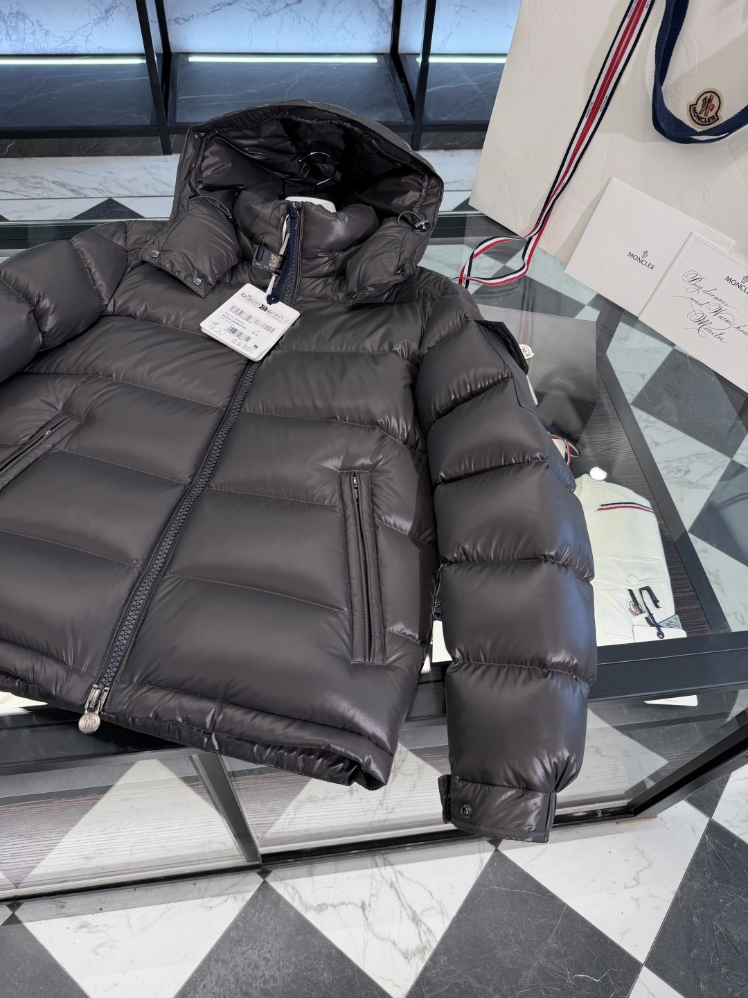 Moncler Male Down Jacket Gray Hooded M-l