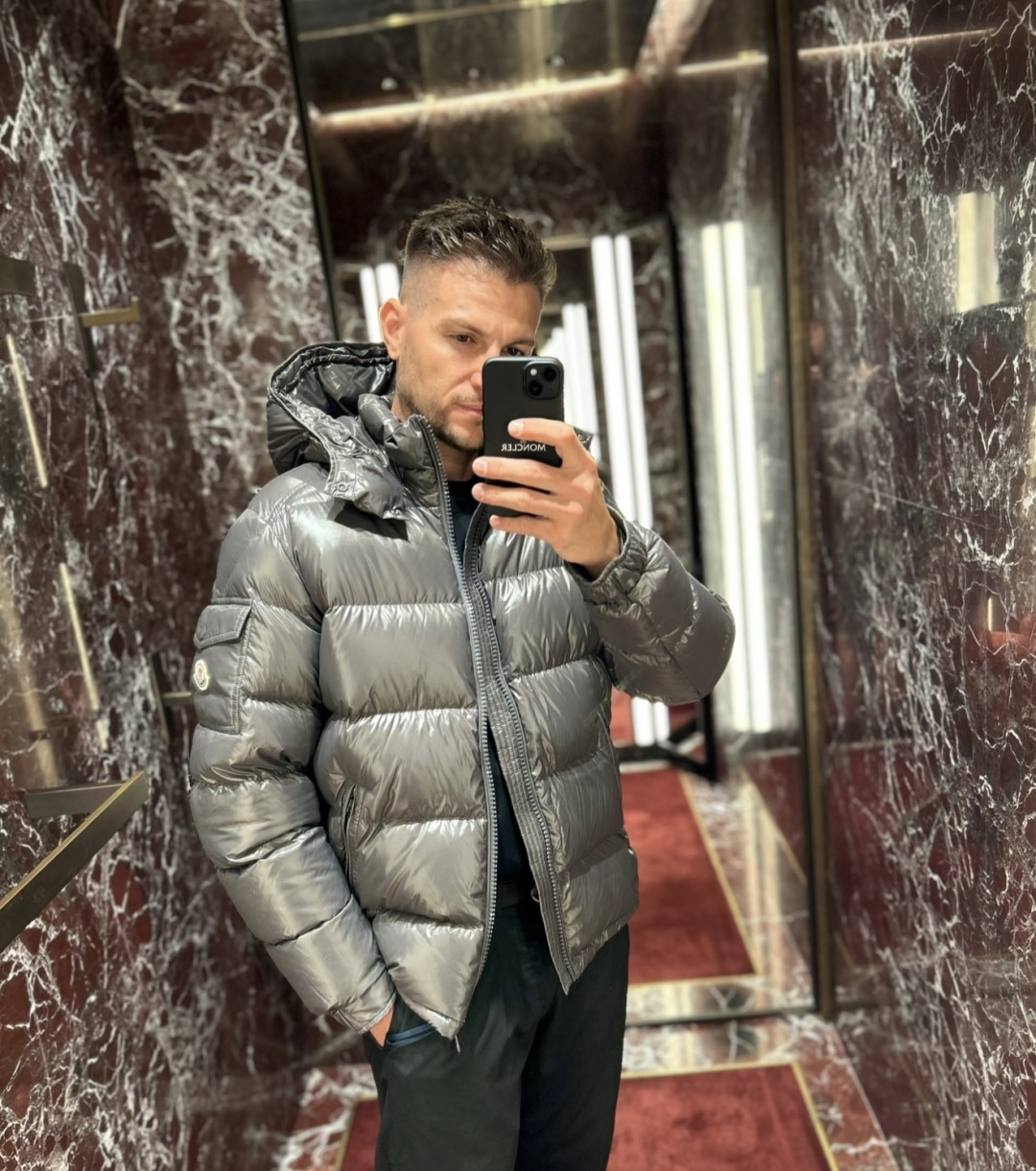 Moncler Male Down Jacket Gray Hooded M-l