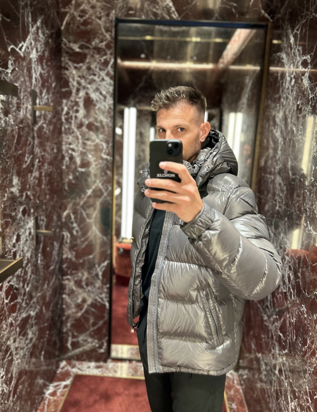 Moncler Male Down Jacket Gray Hooded M-l