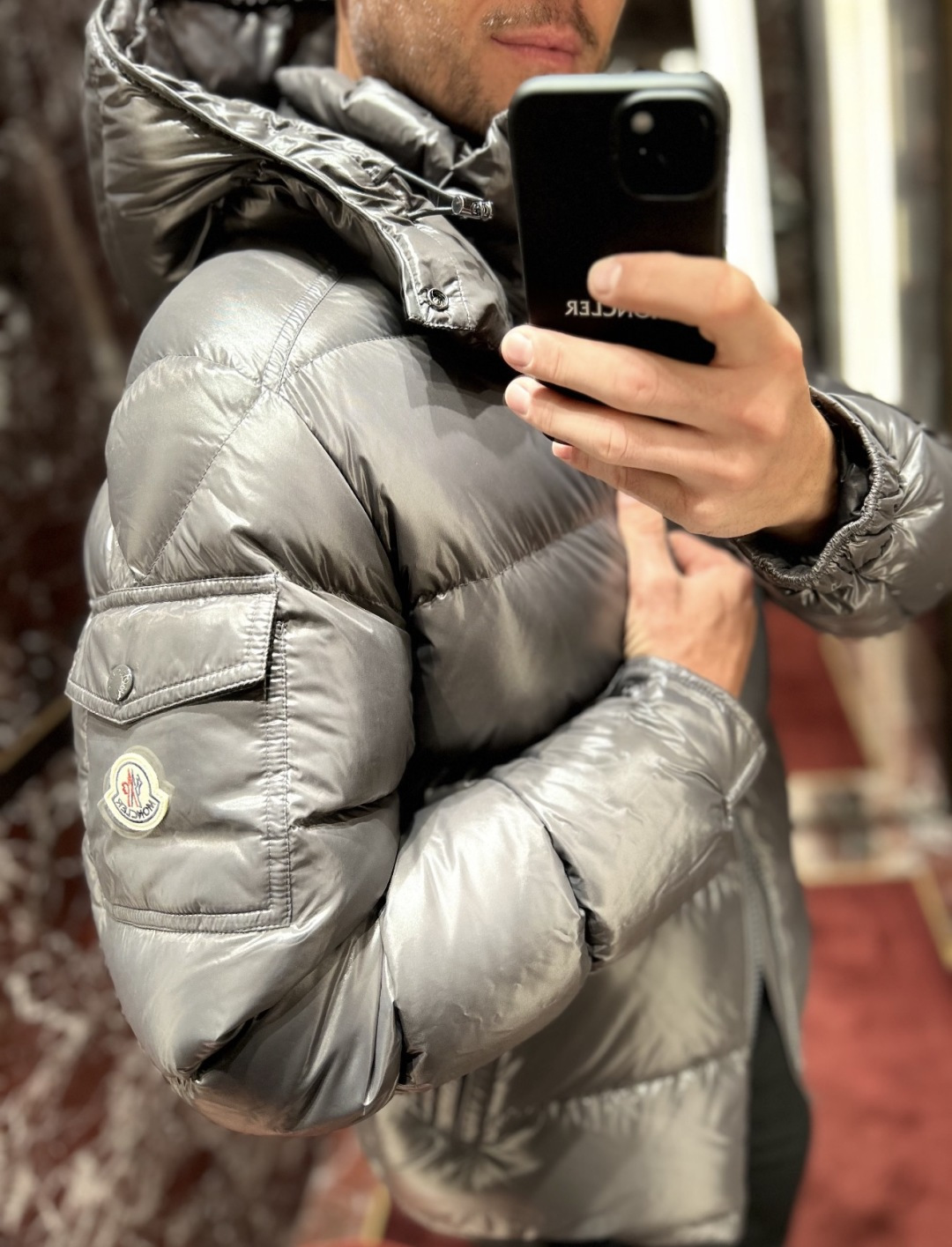 Moncler Male Down Jacket Gray Hooded M-l