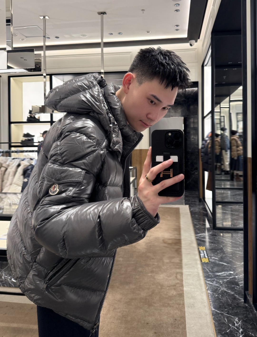 Moncler Male Down Jacket Gray Hooded M-l