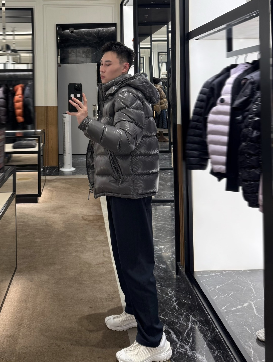 Moncler Male Down Jacket Gray Hooded M-l