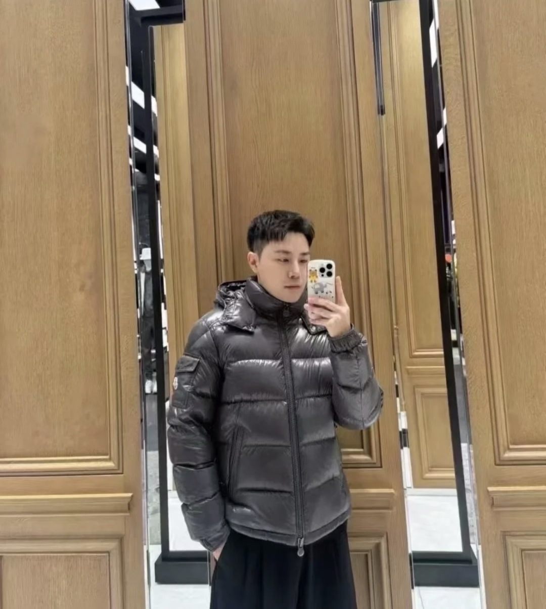 Moncler Male Down Jacket Gray Hooded M-l