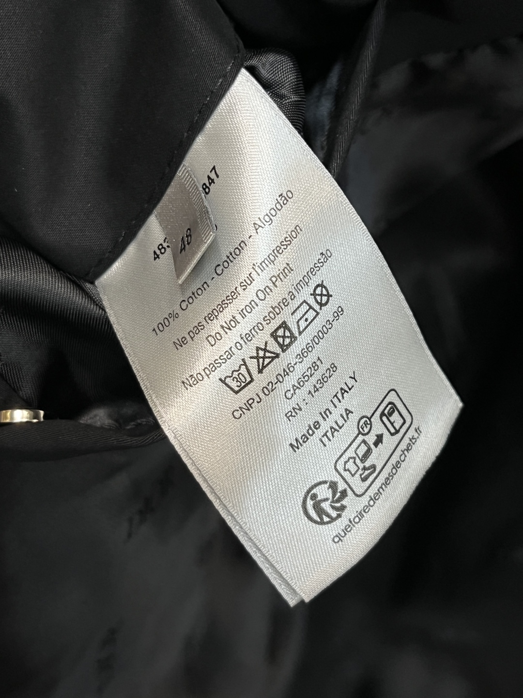 Dior Male Jacket Cotton Black S
