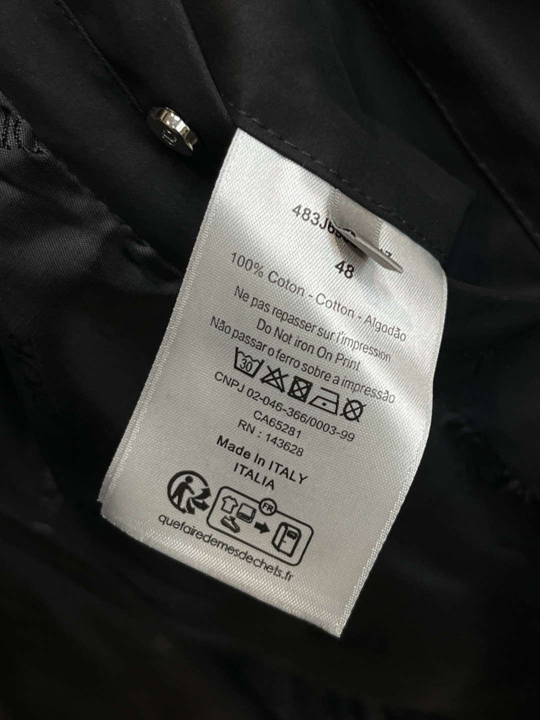 Dior Male Jacket Cotton Black S