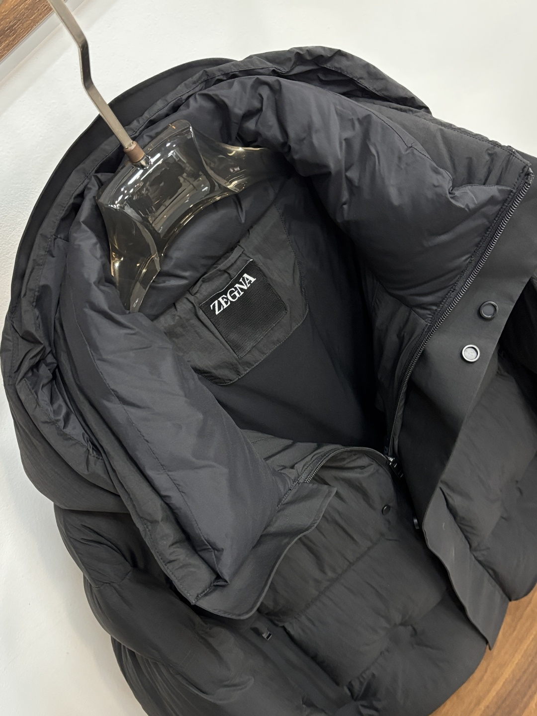 Ermenegildo Zegna Male Down Jacket Goose Down Black Hooded M-xl