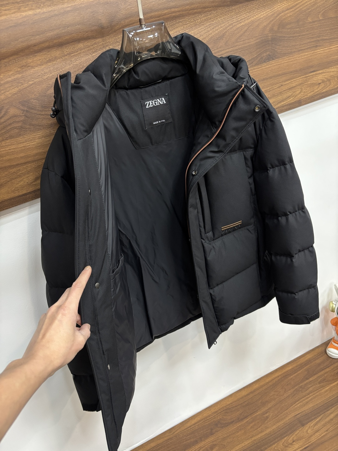 Ermenegildo Zegna Male Down Jacket Goose Down Black Hooded M-xl