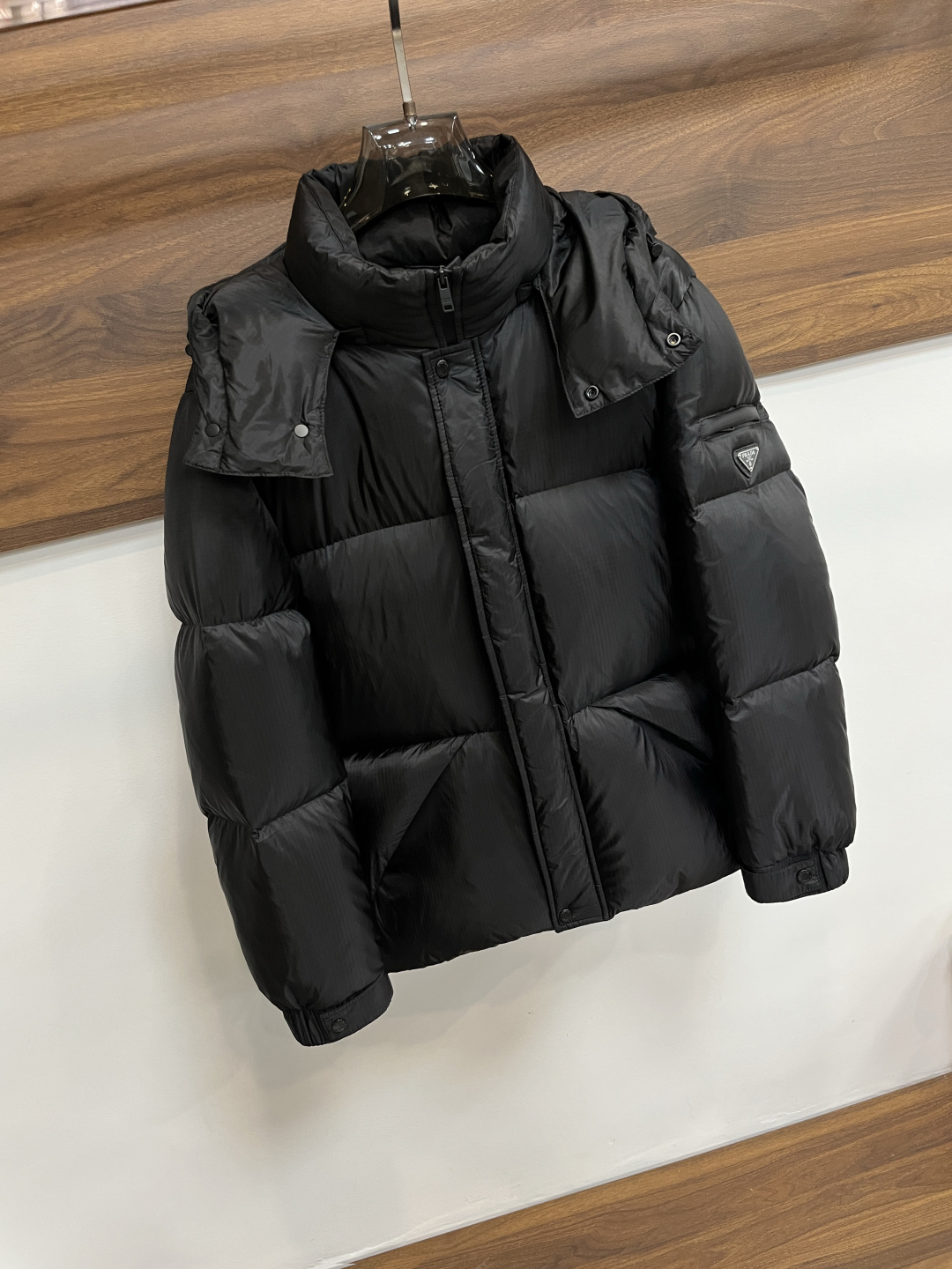 Prada Male Down Jacket Goose Down Black Hooded M-l-xl