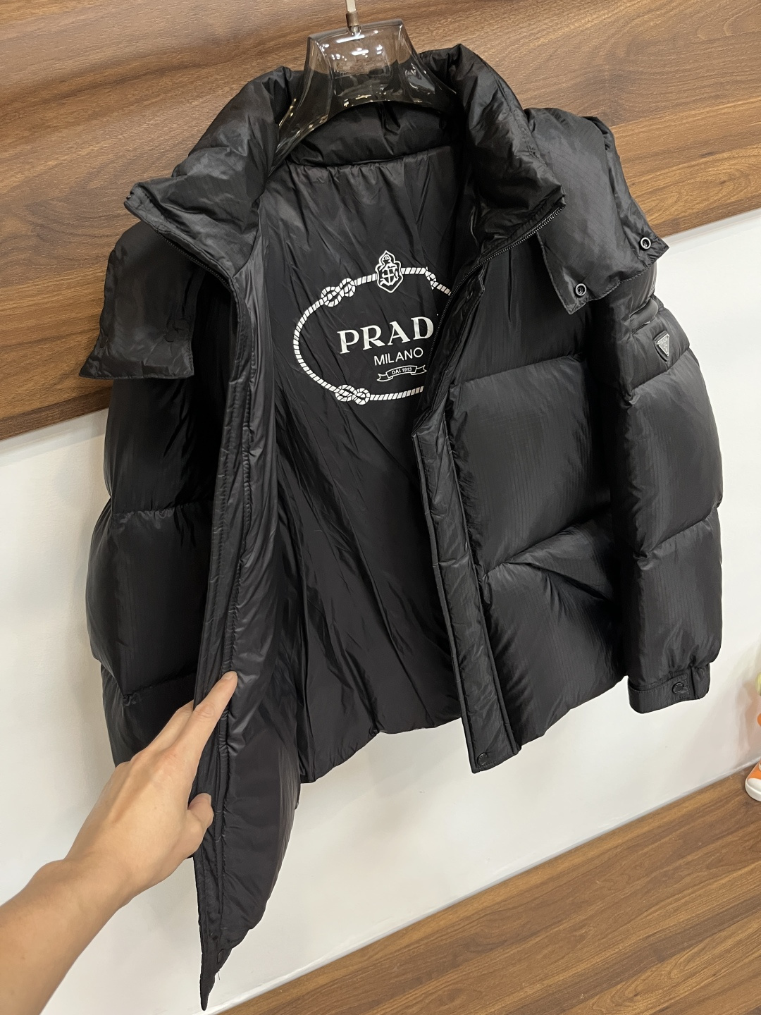 Prada Male Down Jacket Goose Down Black Hooded M-l-xl