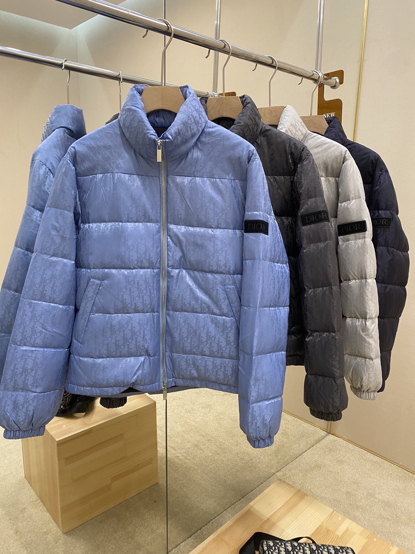 Dior Down Jacket White Duck Down Blue Printed L