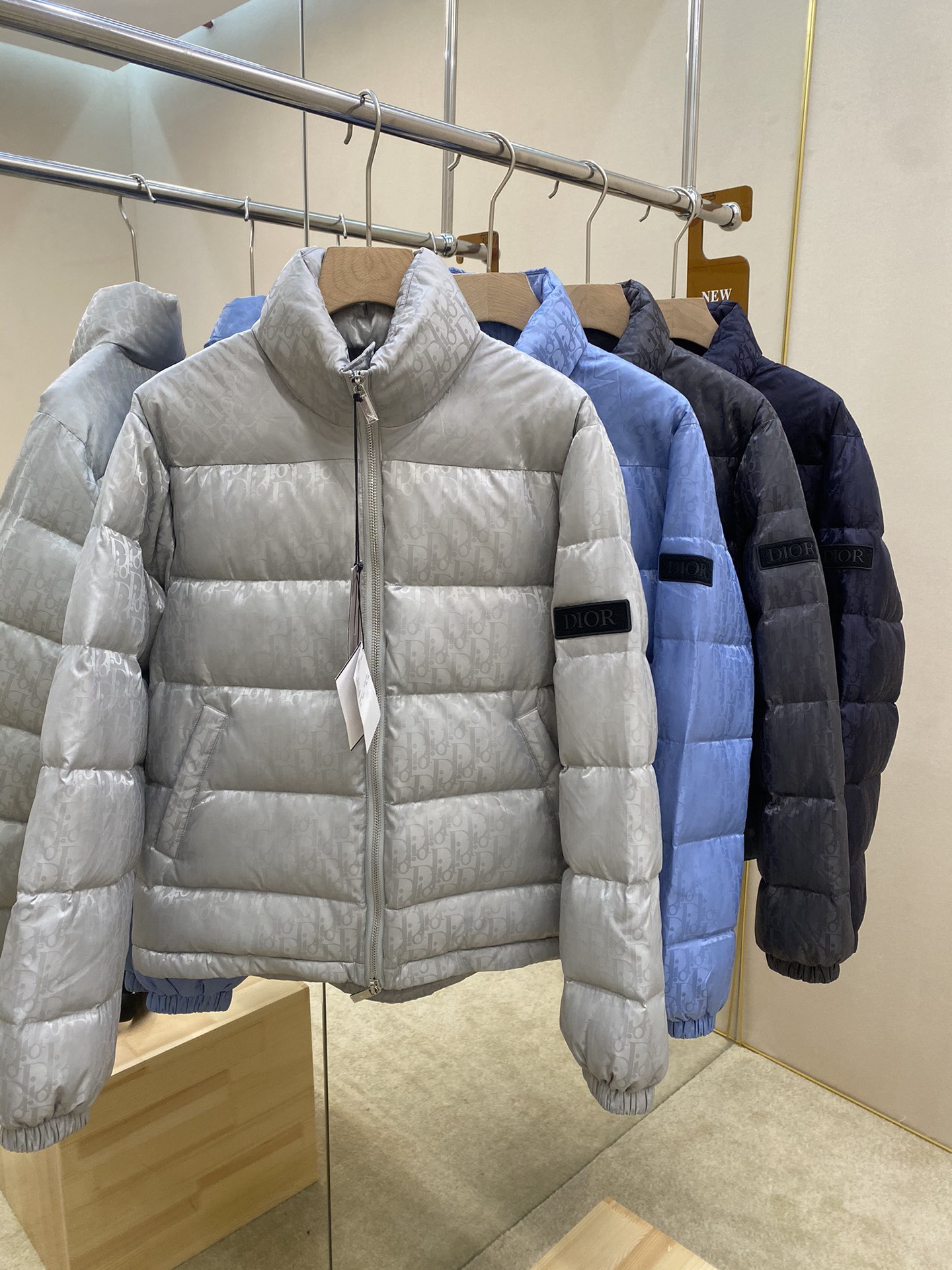 Dior Down Jacket White Duck Down Blue Printed L