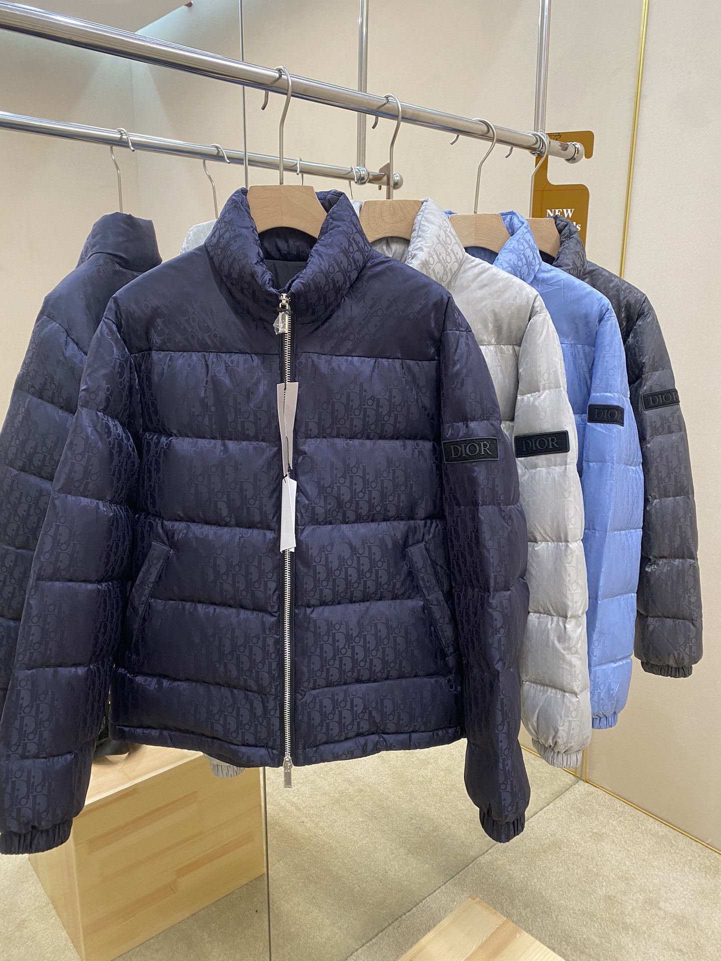 Dior Down Jacket White Duck Down Blue Printed L