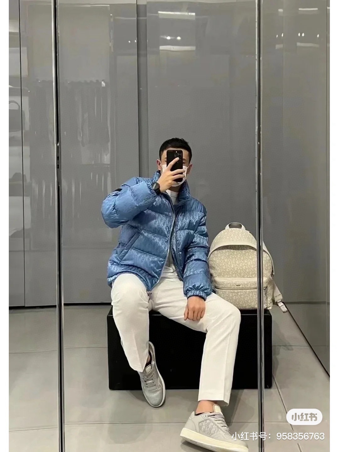 Dior Down Jacket White Duck Down Blue Printed L