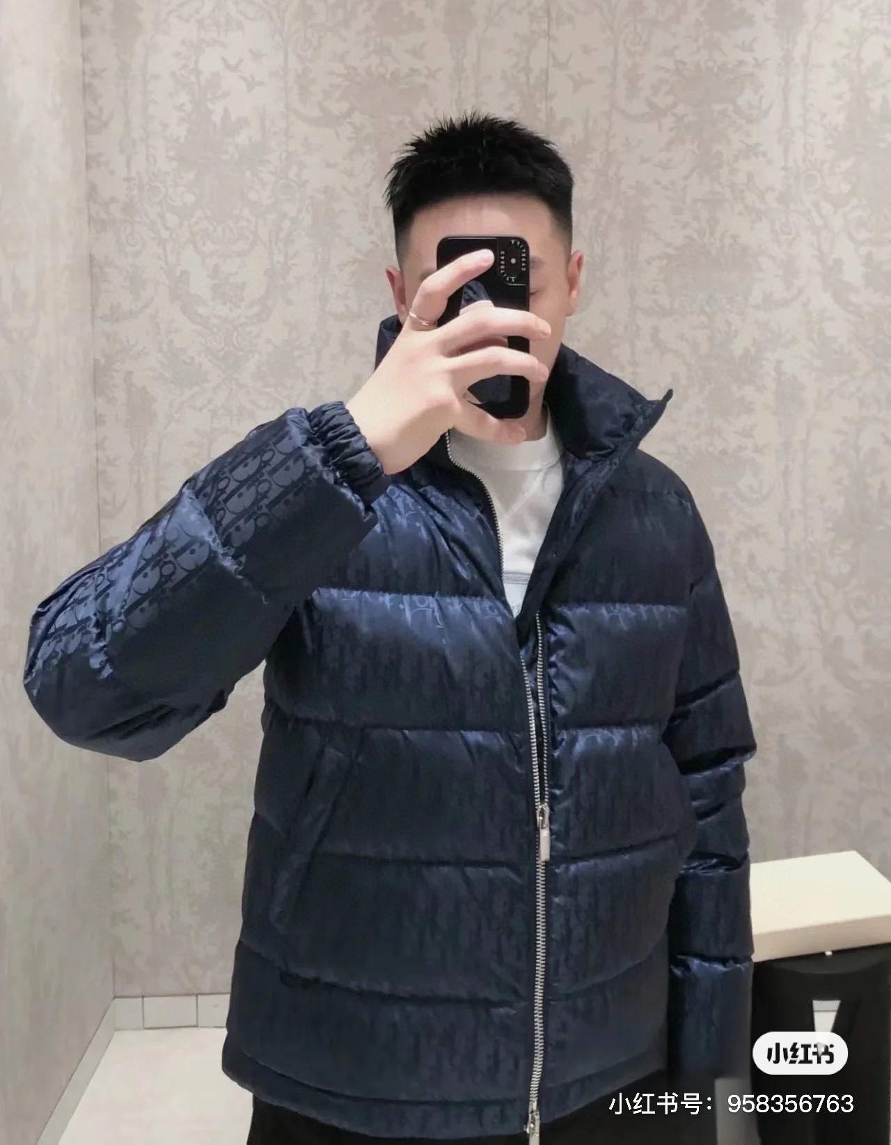 Dior Down Jacket White Duck Down Blue Printed L