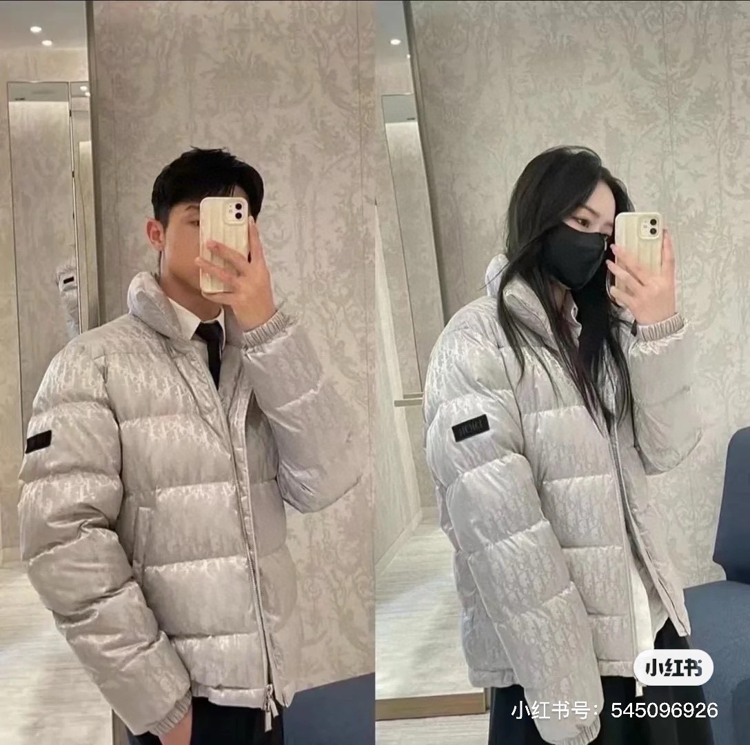 Dior Down Jacket White Duck Down Blue Printed L