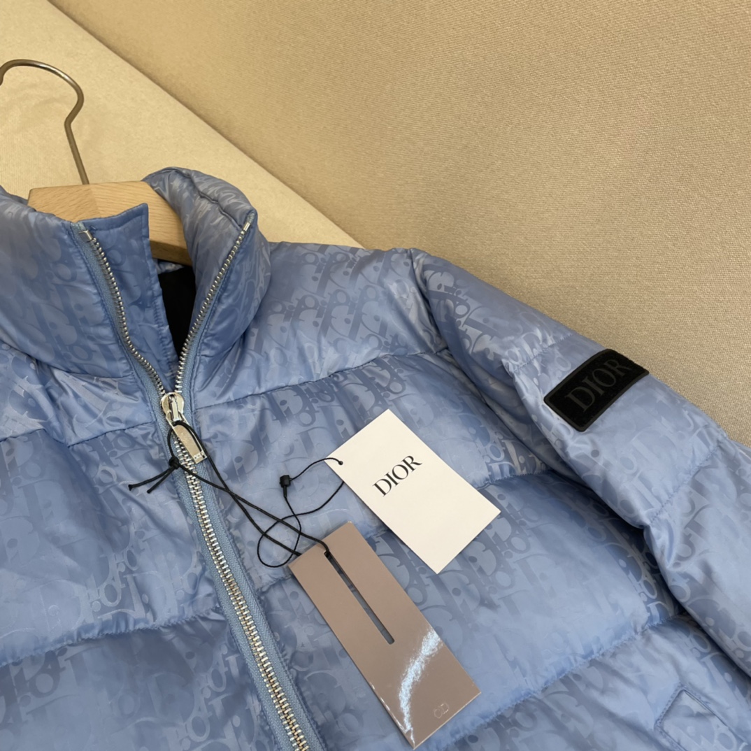 Dior Down Jacket White Duck Down Blue Printed L